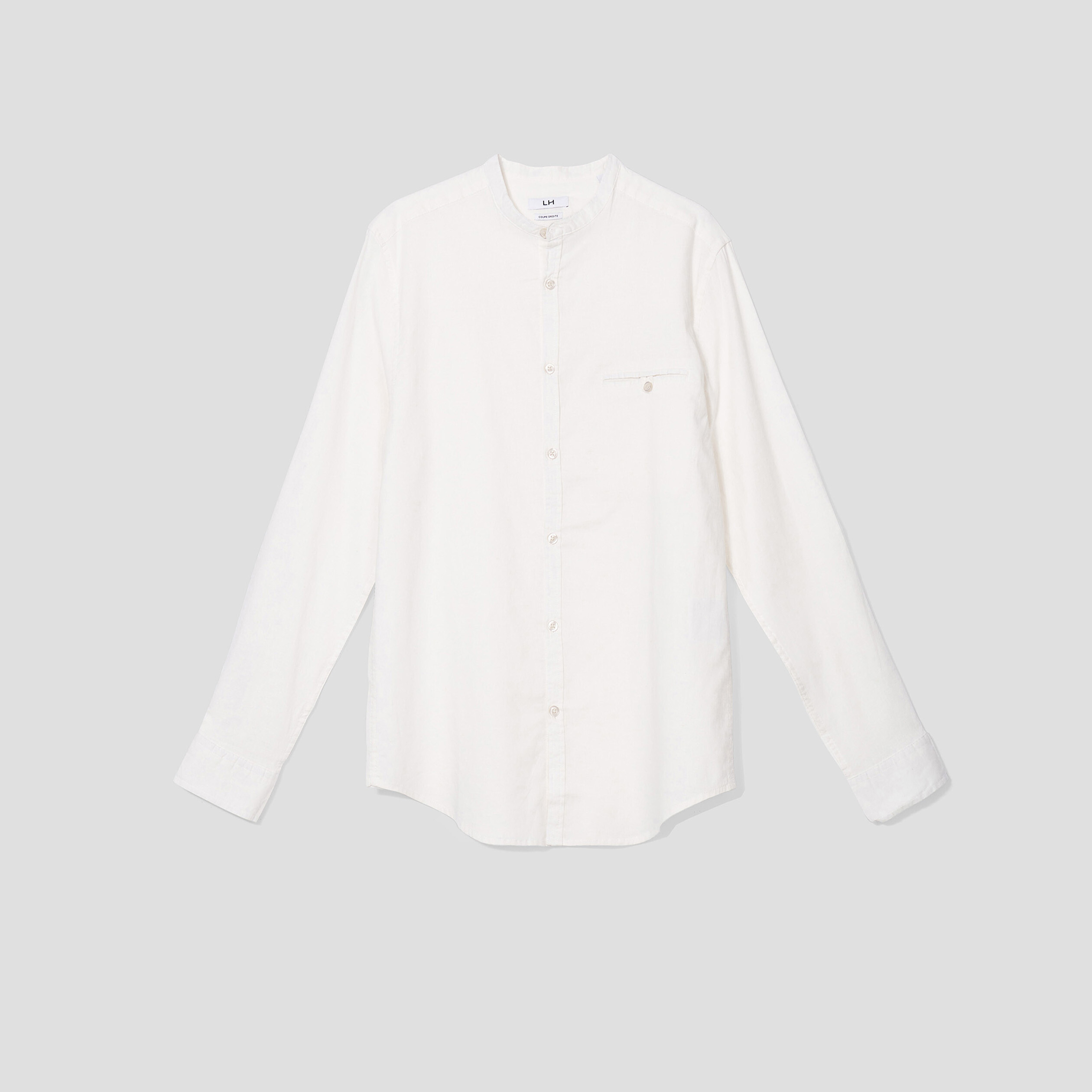 chemise col mao lin melange blanc homme Chemise col mao lin mélangé blanc homme