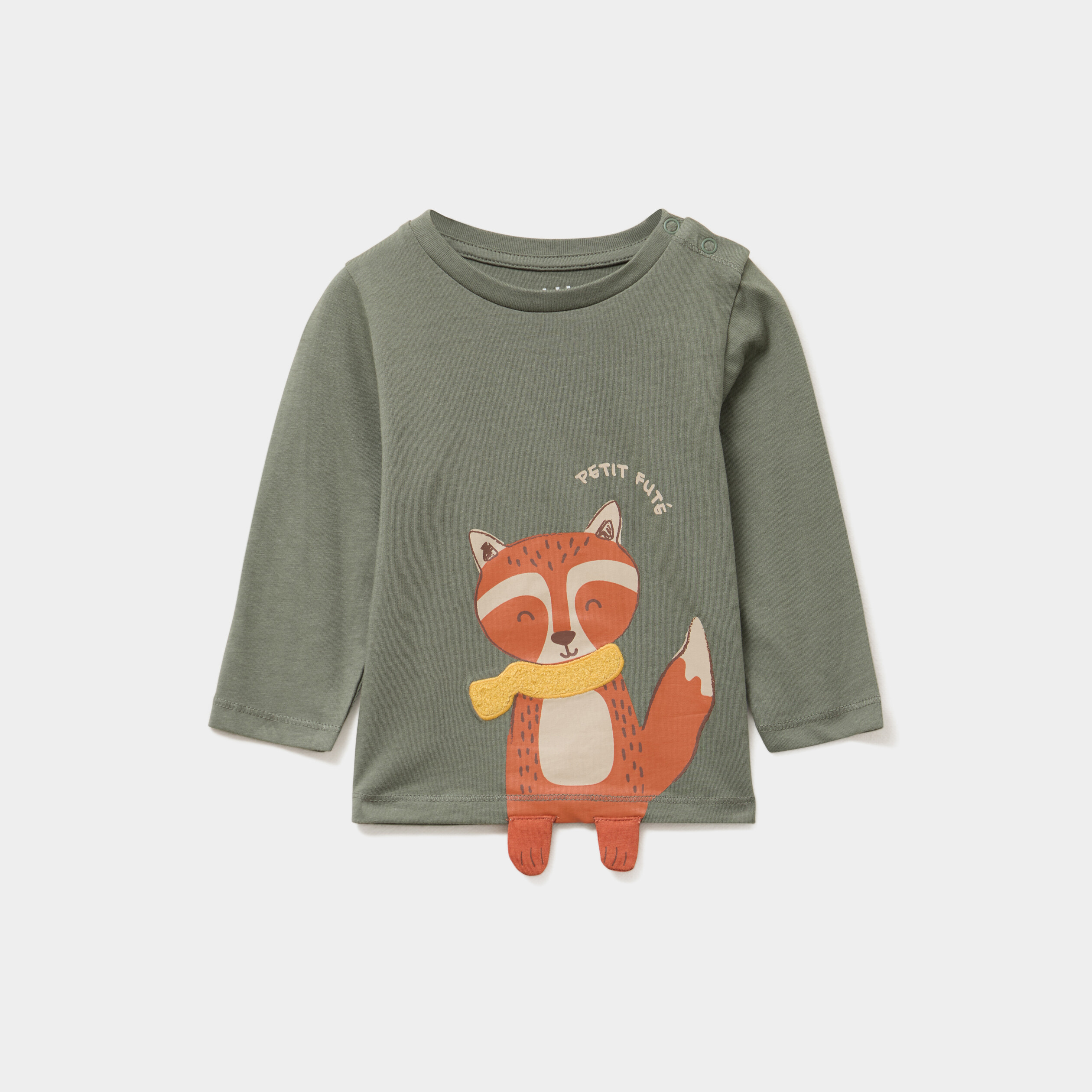t shirt avec details fantaisie coton vert kaki bebeg T-shirt avec détails fantaisie coton vert kaki bébé garçon