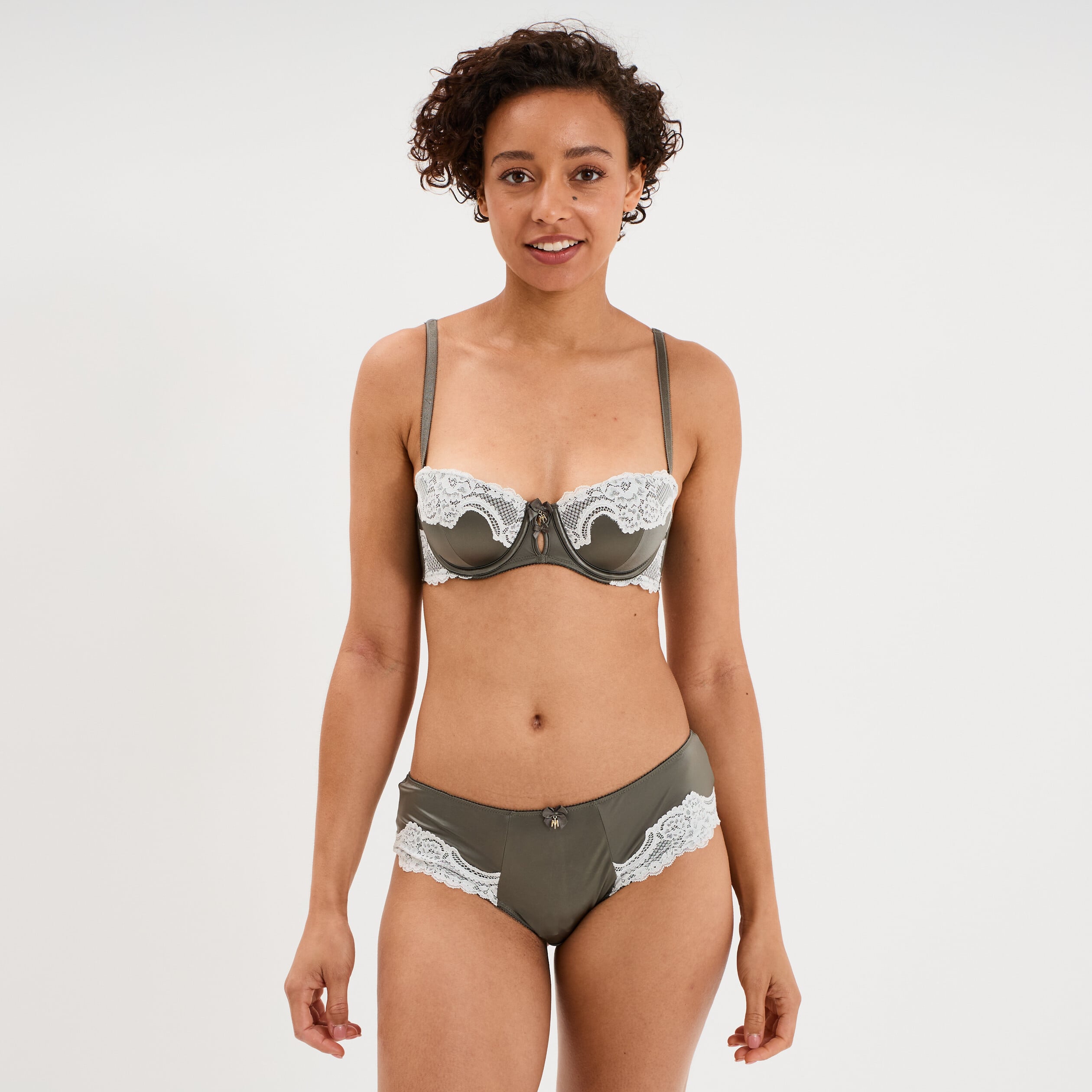 Soutien-gorge bandeau avec dentelle vert kaki femme