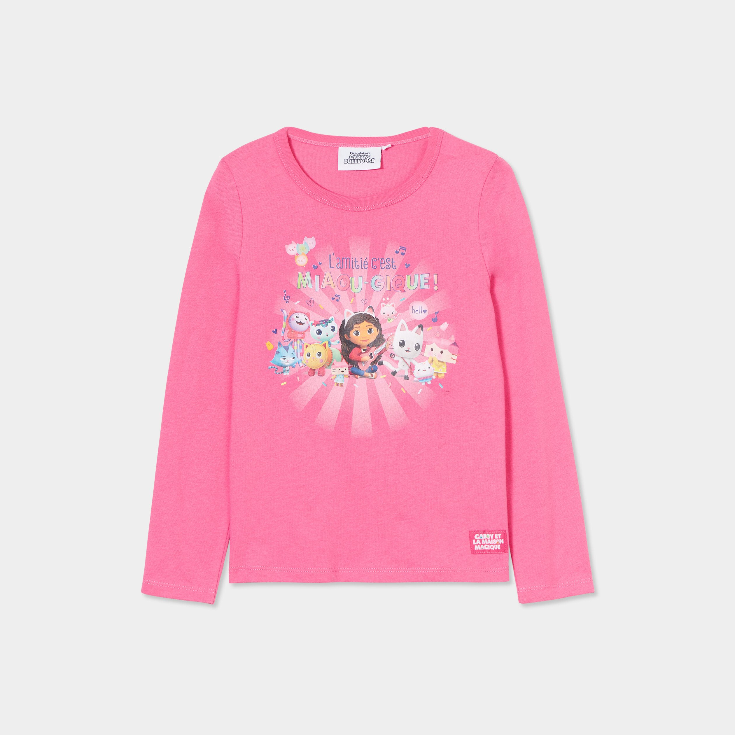 t shirt gabby et la maison magique coton rose corail fille T-shirt Gabby et la Maison magique coton rose corail fille