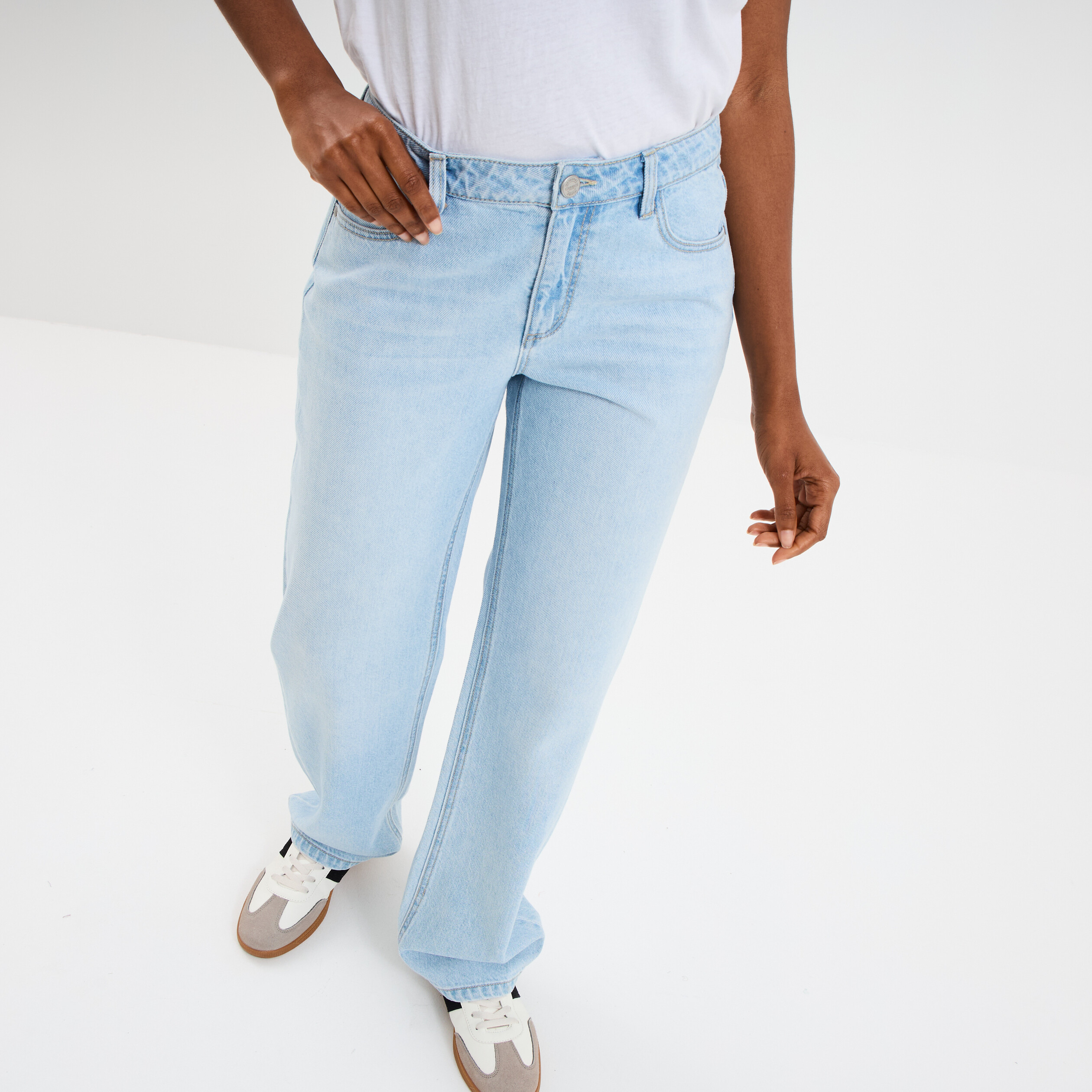 Jeans baggy taille haute coton denim triple stone femme La Halle