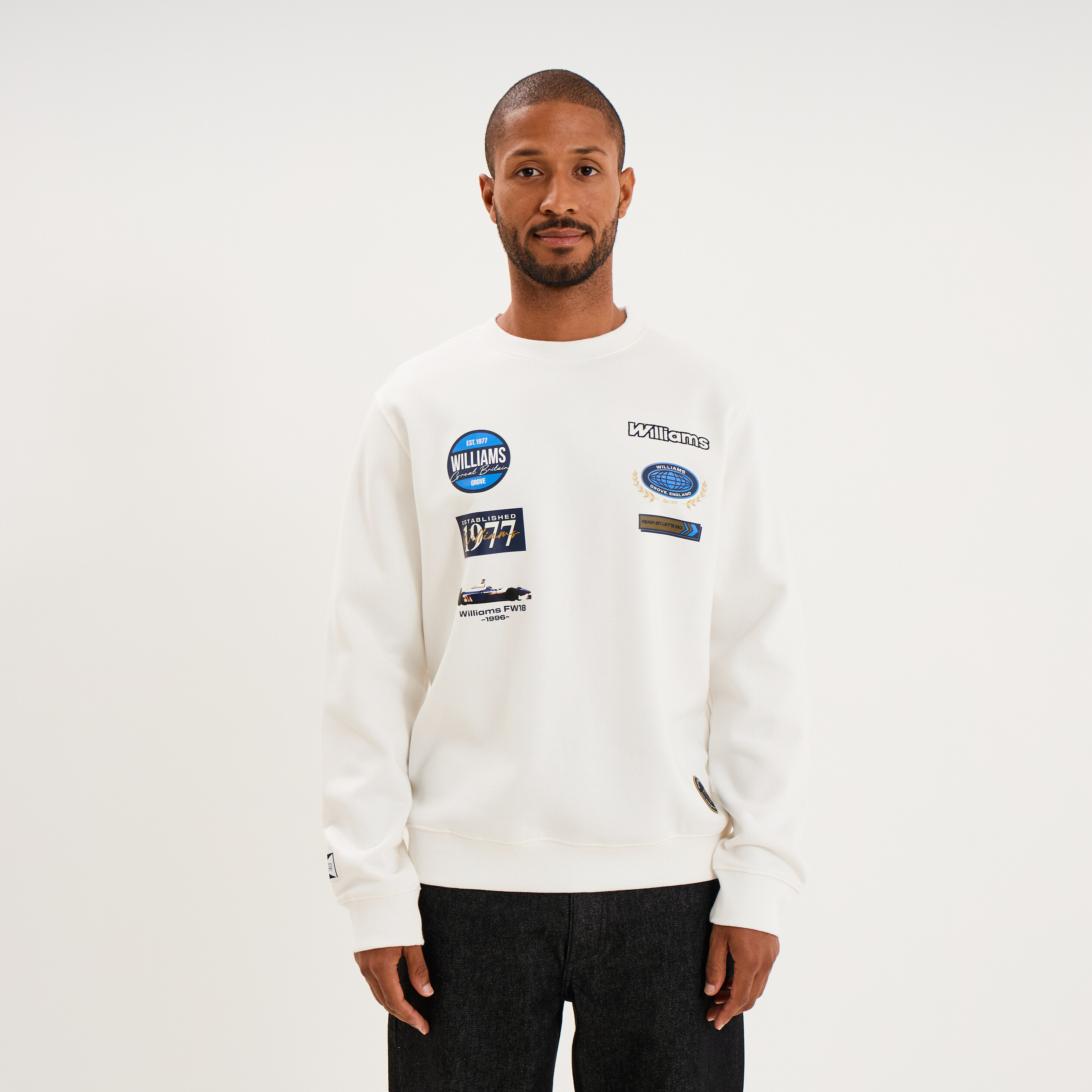 Sweat relax col rond Williams F1 blanc homme