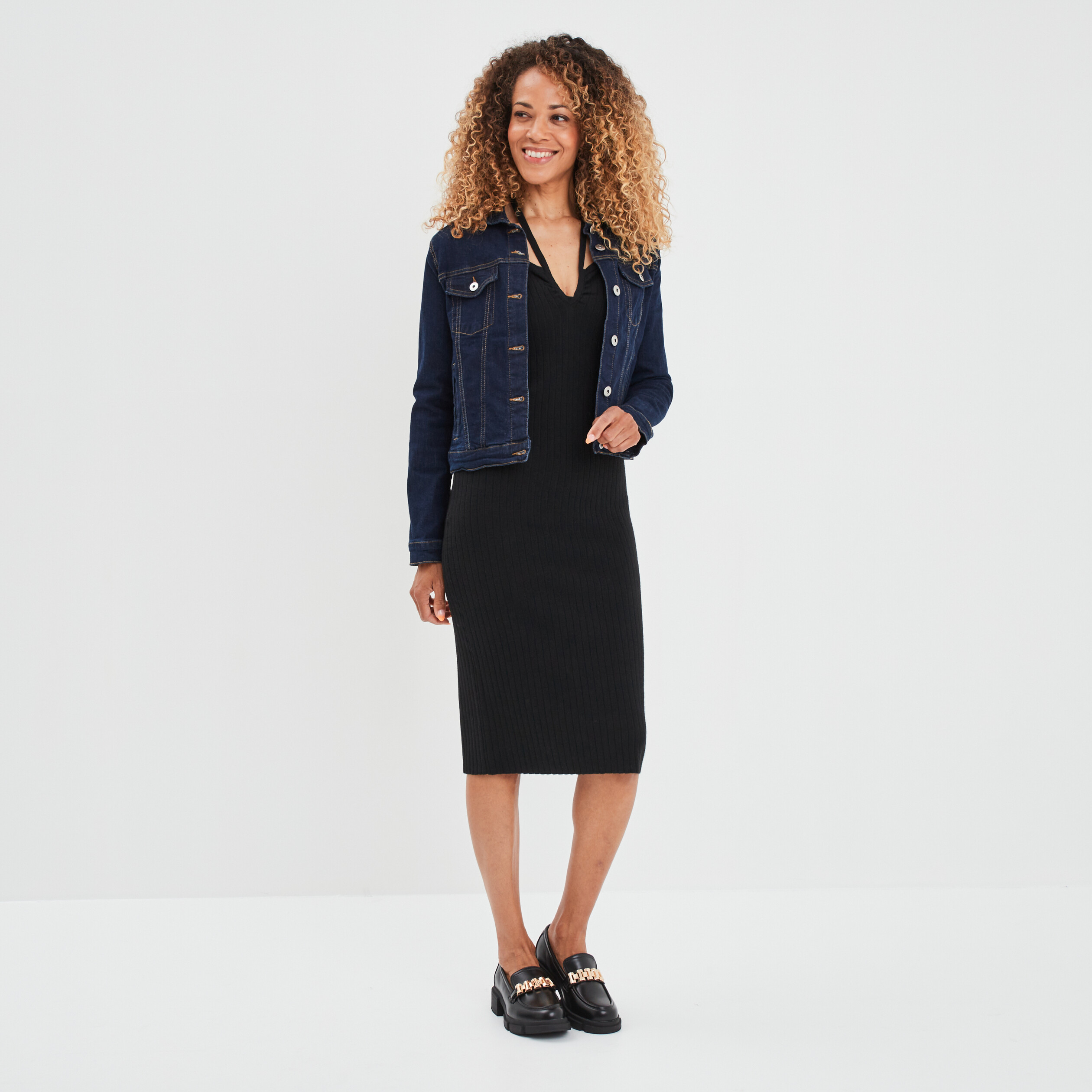 robe pull moulante a bretelles nouees noir femme Robe pull moulante à bretelles nouées noir femme