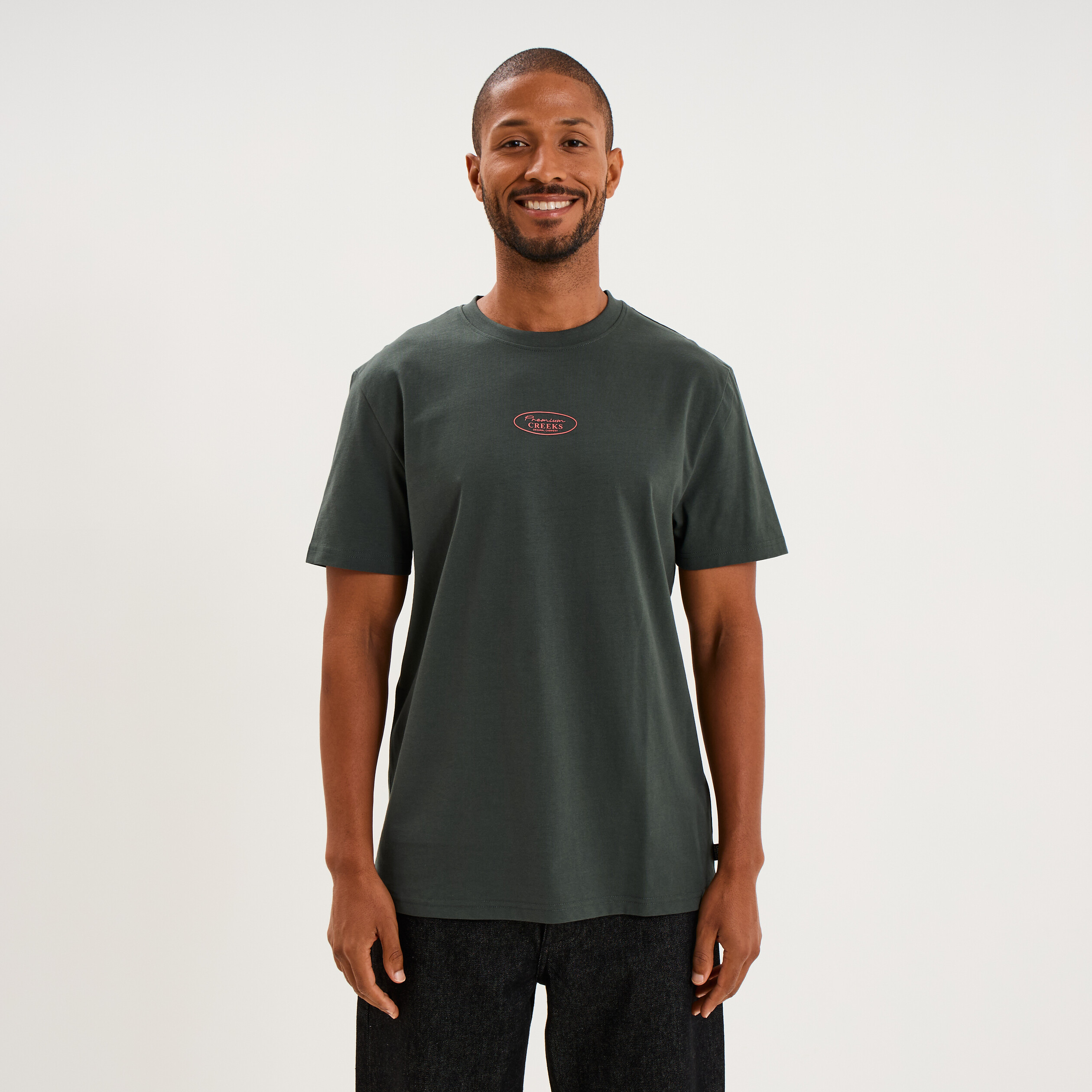 T-shirt droit manches courtes coton vert homme