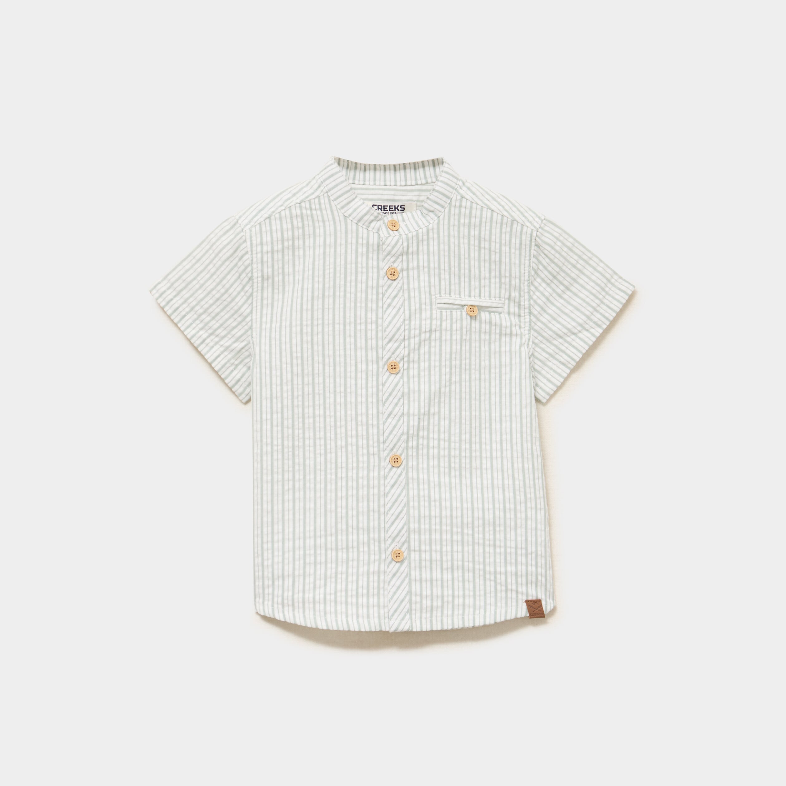 Chemise col mao manches courtes vert pastel b&eacute;b&eacute; gar&ccedil;on