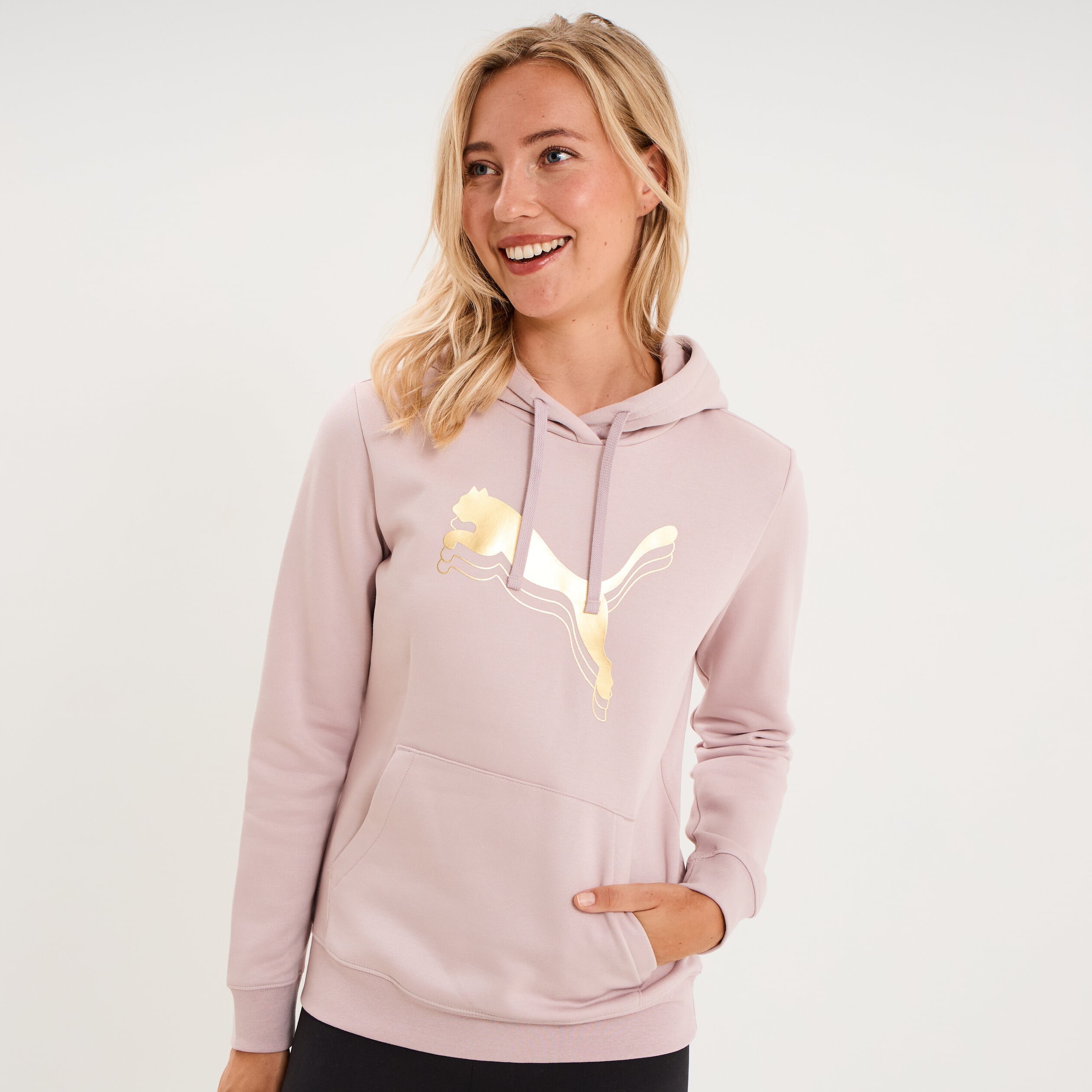 Sweat hoodie 1 poche &agrave; capuche Puma rose poudr&eacute;e femme