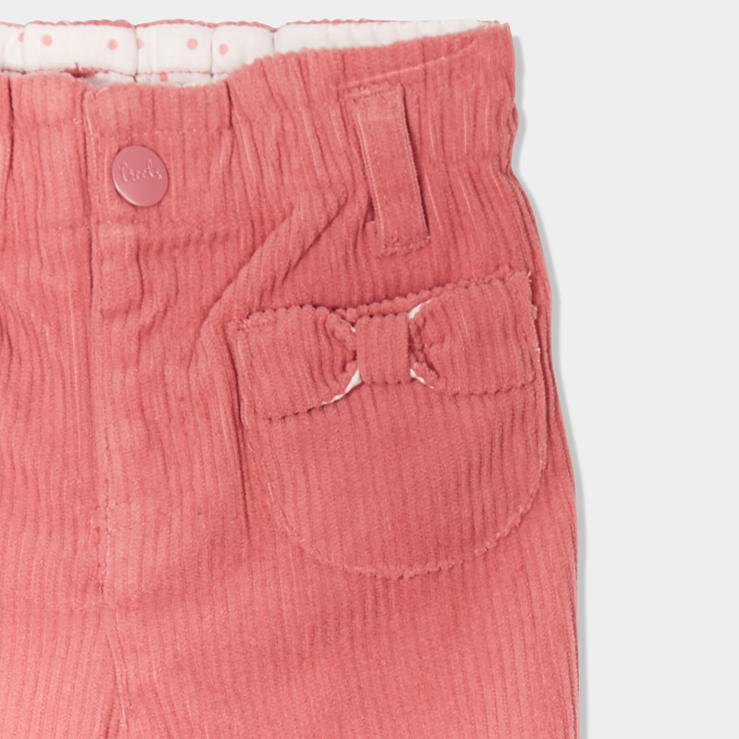 pantalon velours bas elastique vieux rose bebef Pantalon velours bas élastiqué vieux rose bébé fille