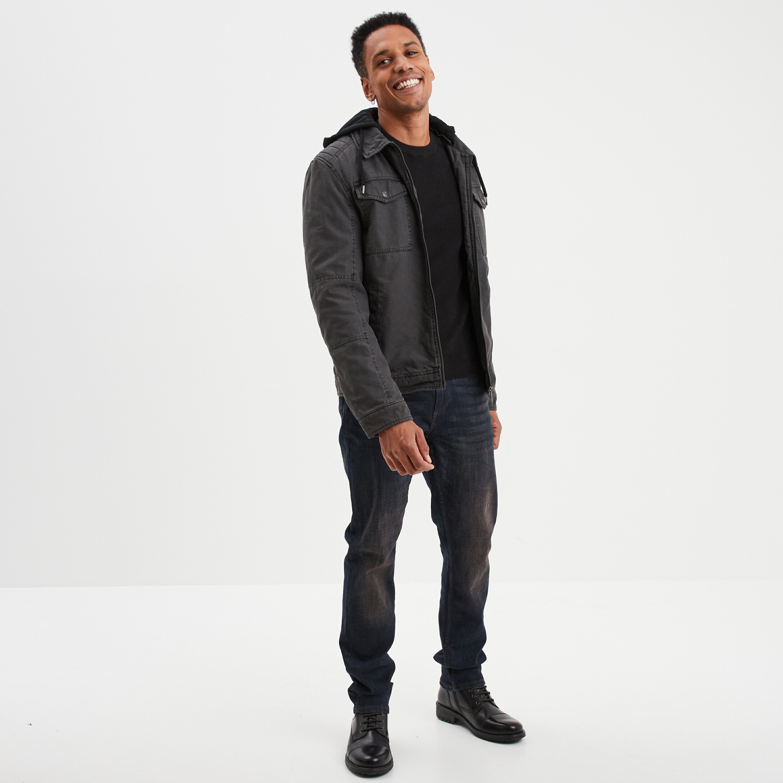 Veste à capuche amovible coton Trappeur gris foncé homme