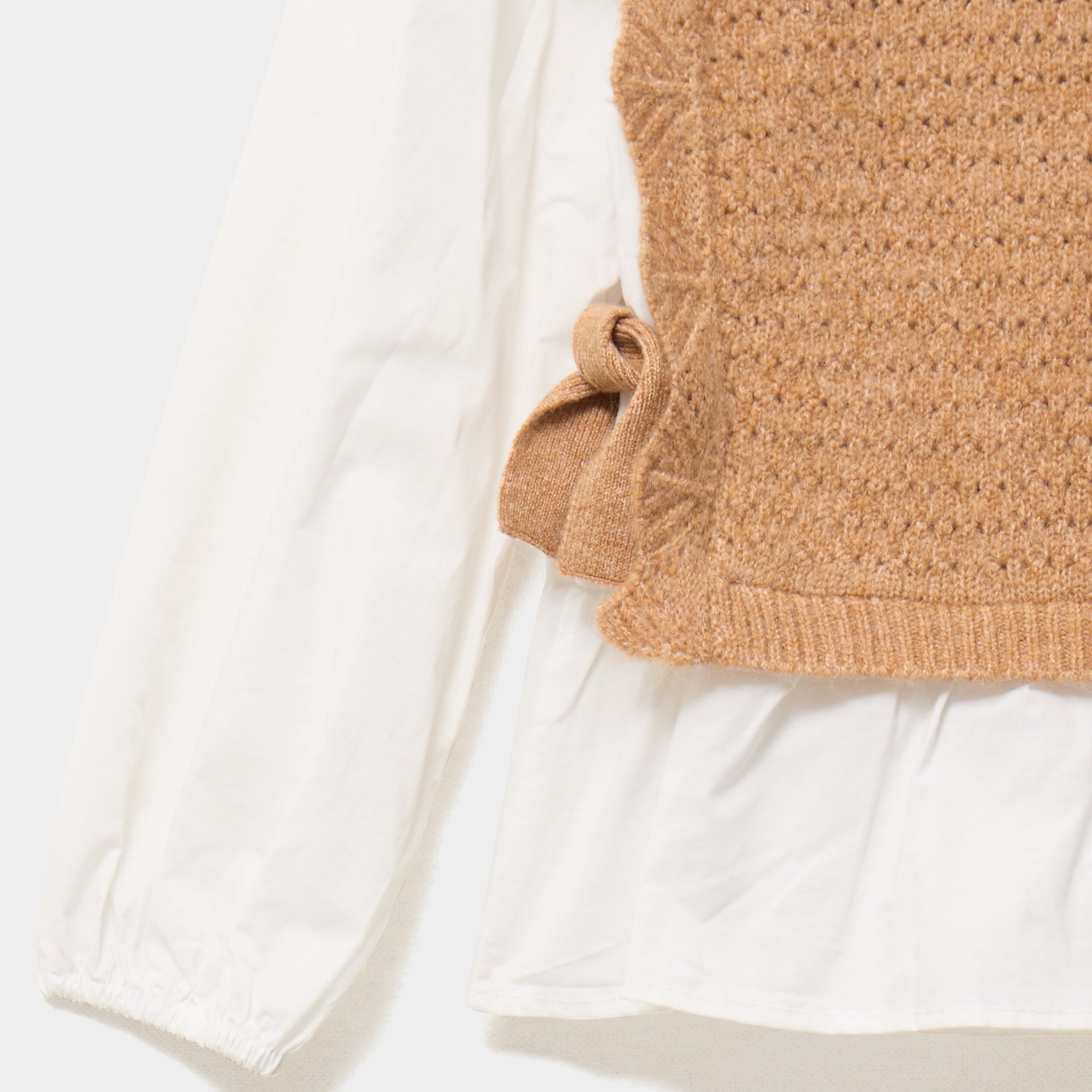 Pull effet 2-en-1 manches blouse camel fille