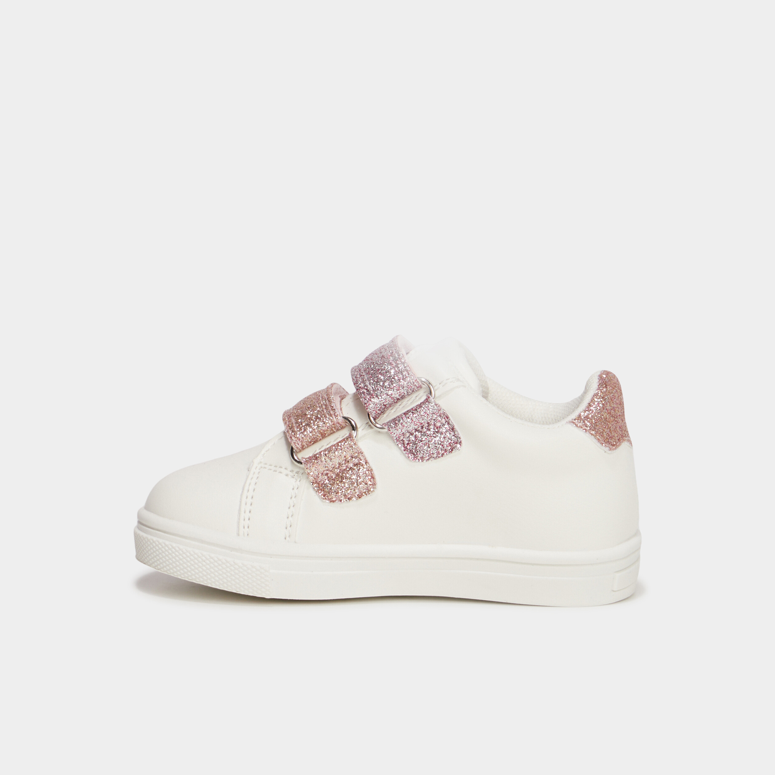 Tennis basses à scratchs et paillettes blanc bébé fille