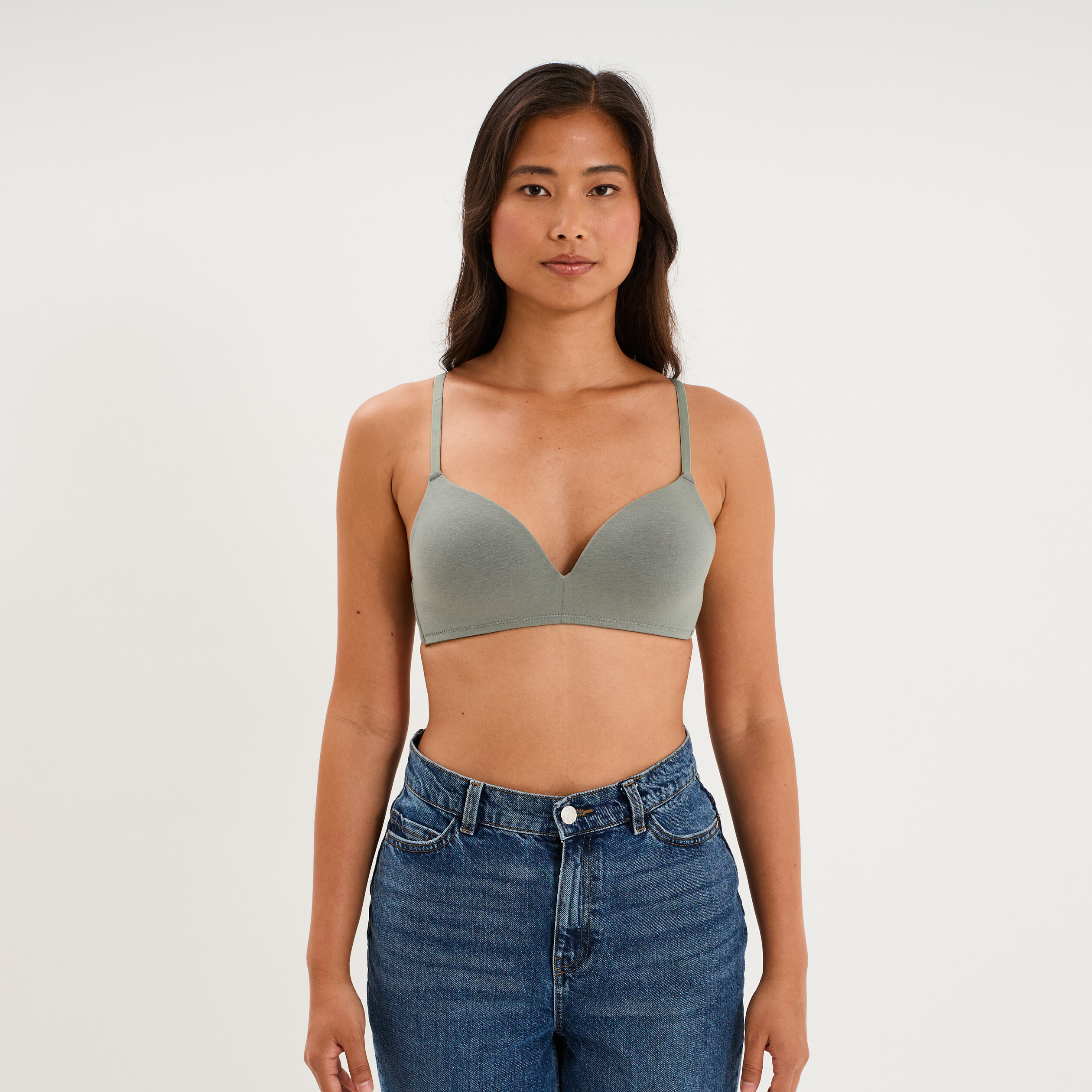 Soutien-gorge triangle coton majoritaire vert clair femme
