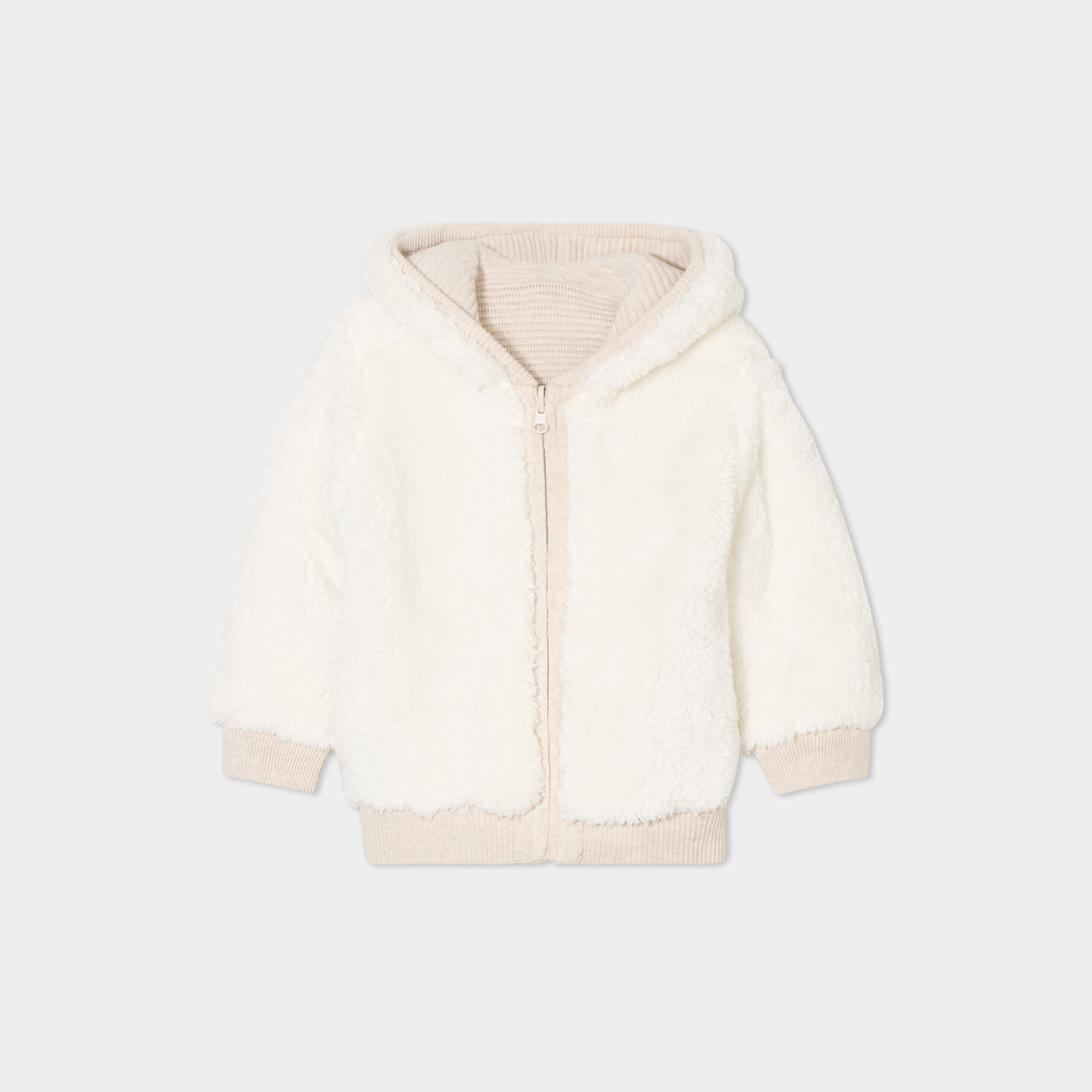 gilet tricot reversible a capuche creeks beige bebeg Gilet tricot réversible à capuche Creeks beige bébé garçon