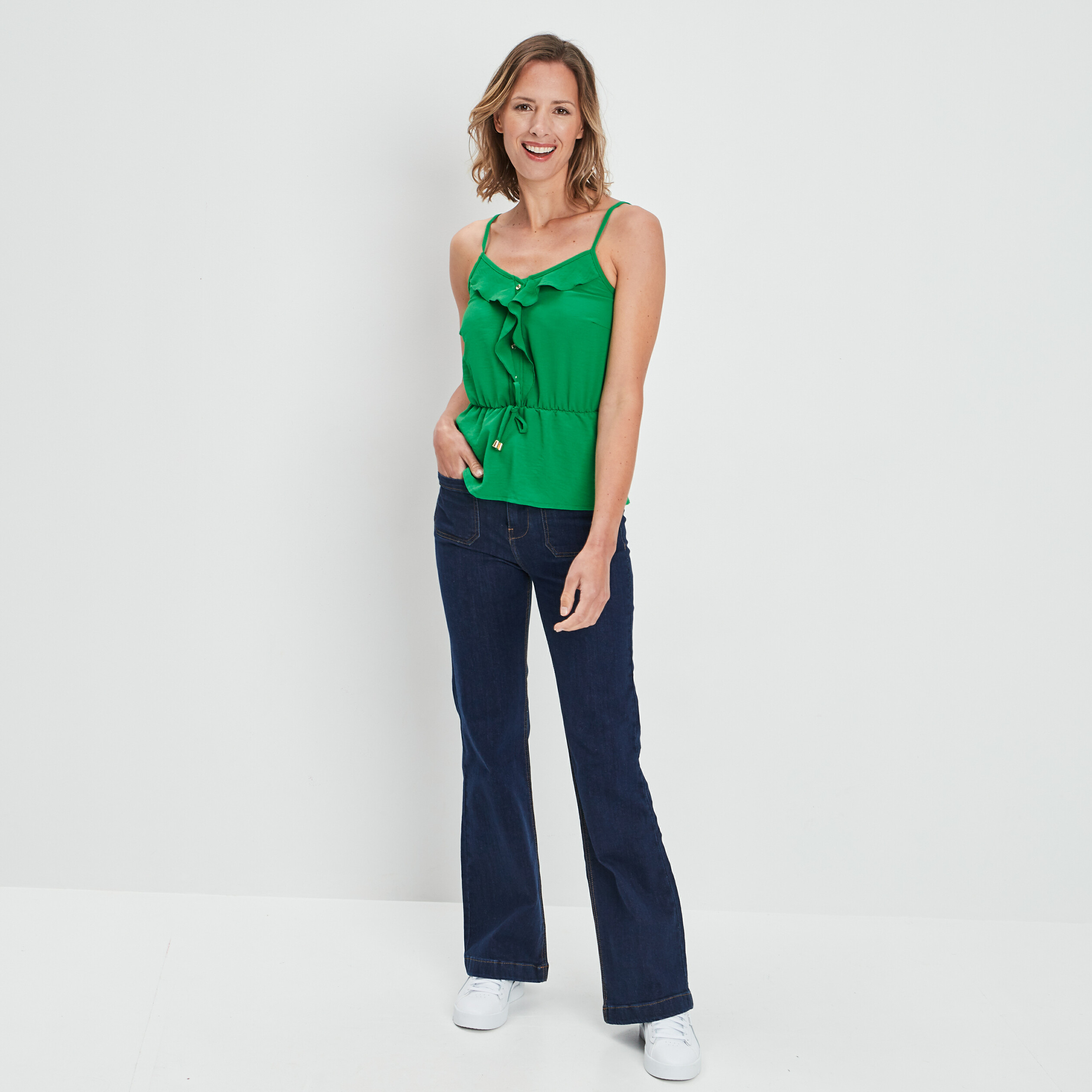 Blouse volantée bretelles fines vert femme