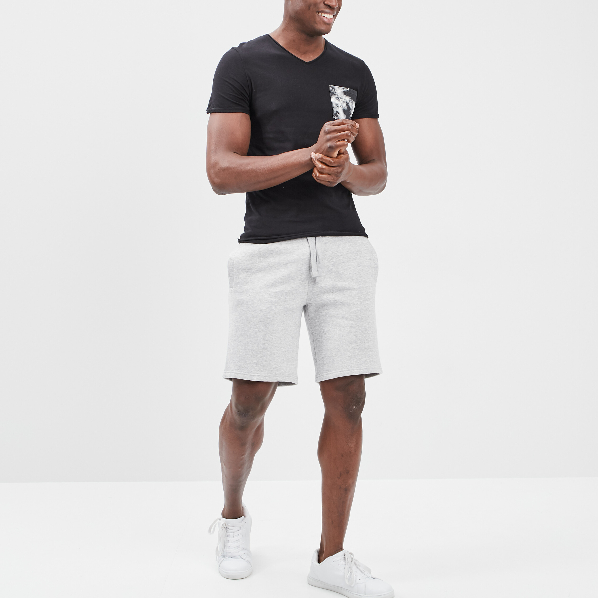 Short jogging molletonne droit gris clair homme