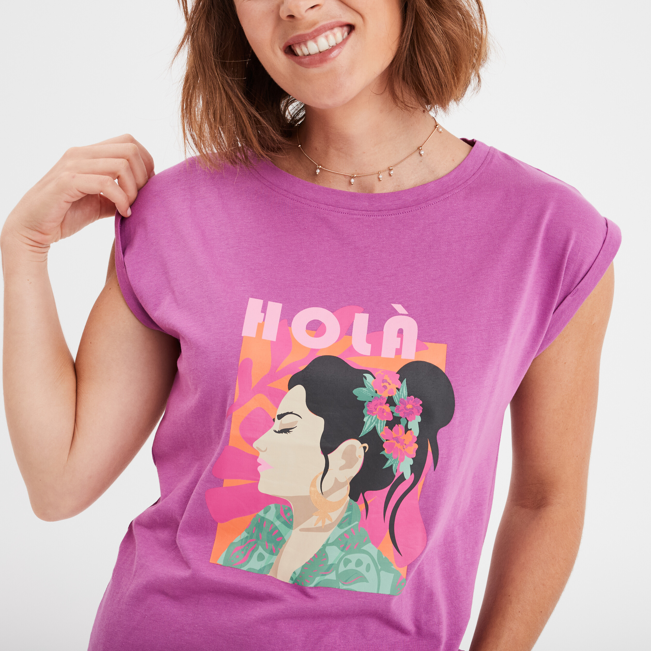t shirt col rond manches courtes violet femme T-shirt col rond manches courtes violet femme