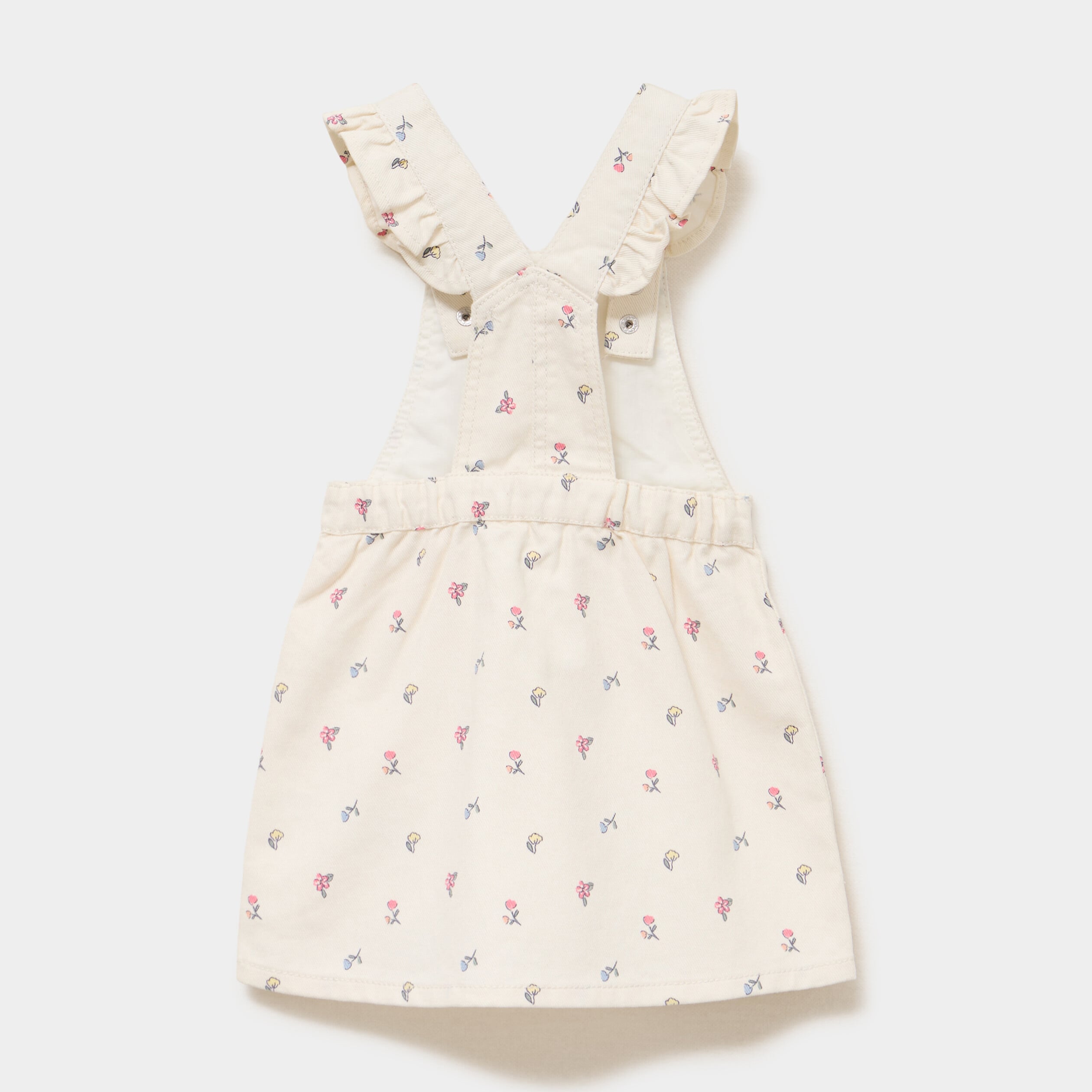 Robe salopette bretelles &agrave; volants coton ecru b&eacute;b&eacute; fille