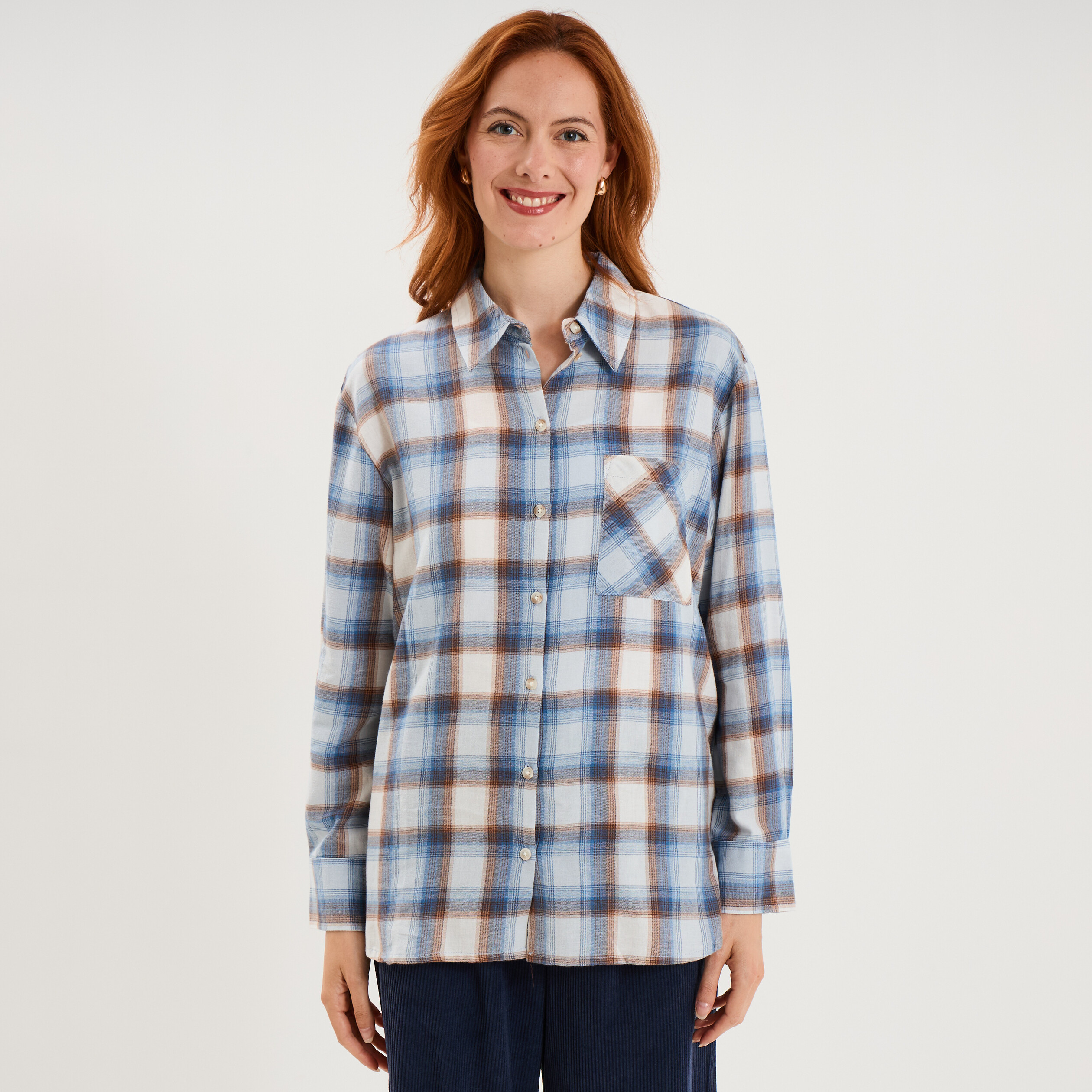 Chemise manches longues coton bleu femme