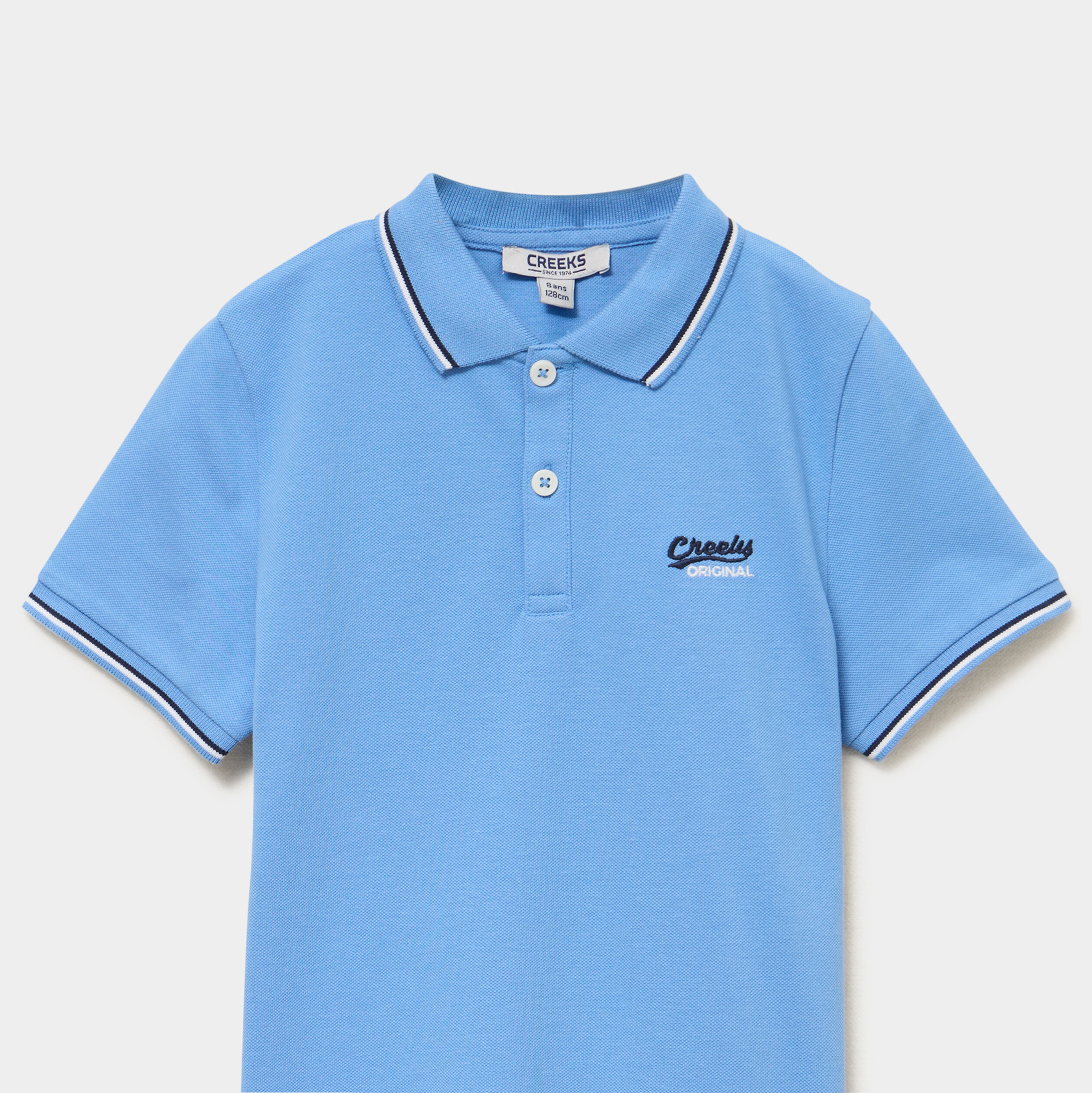 Polo manches courtes coton bleu lavande gar&ccedil;on