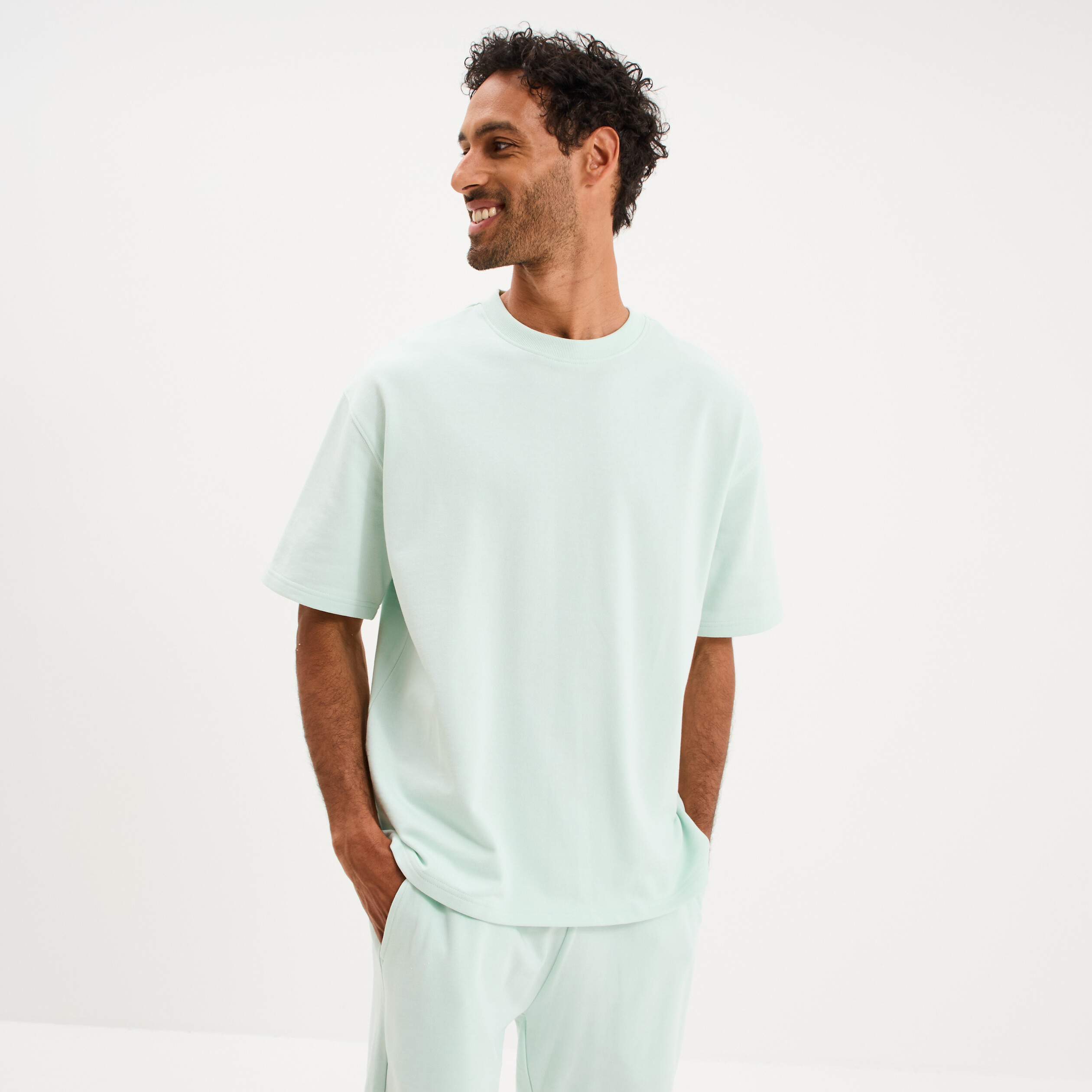 T-shirt col rond droit relax fit vert clair homme