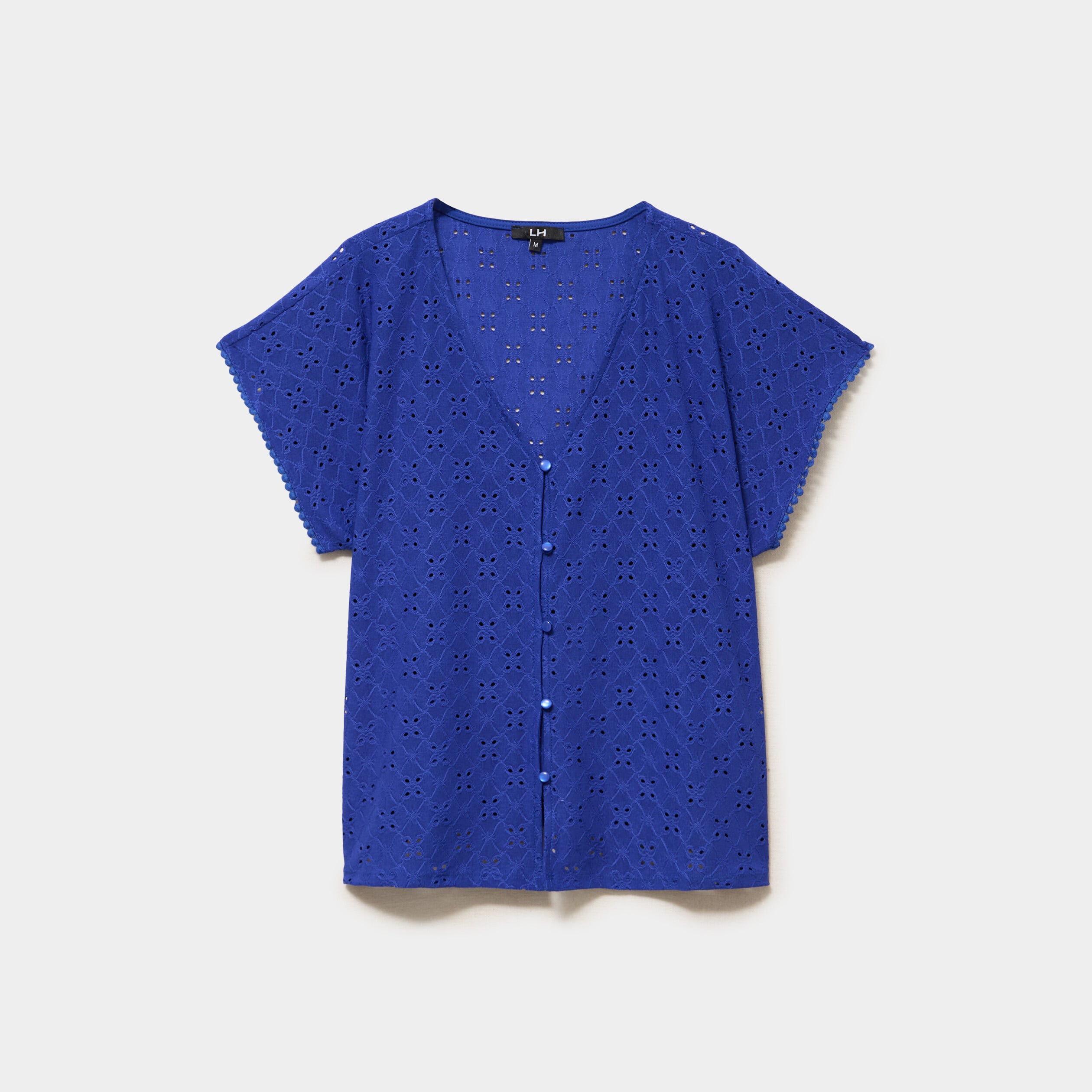T-shirt dentelle avec boutons bleu electrique femme