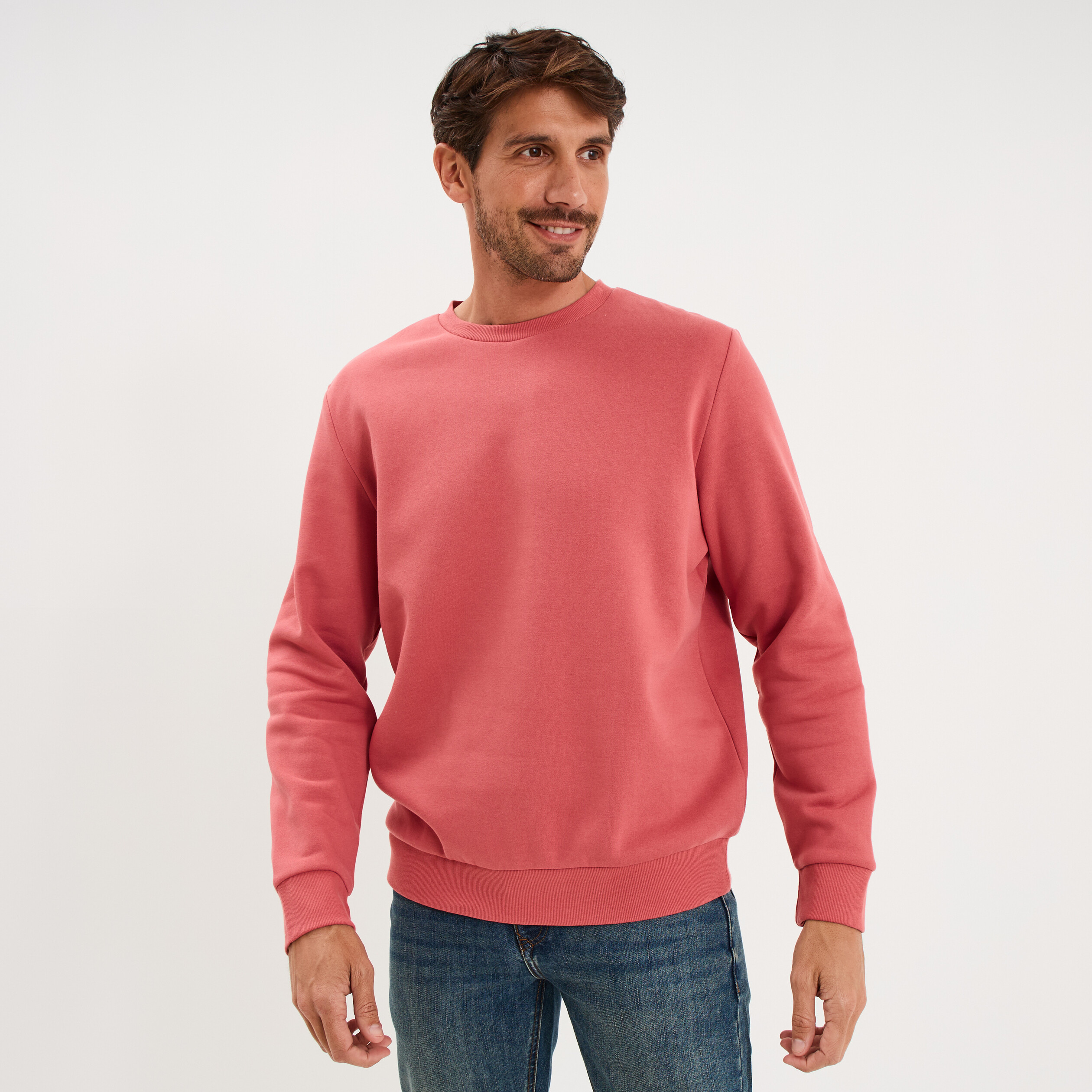 Sweat molleton col rond vieux rose homme