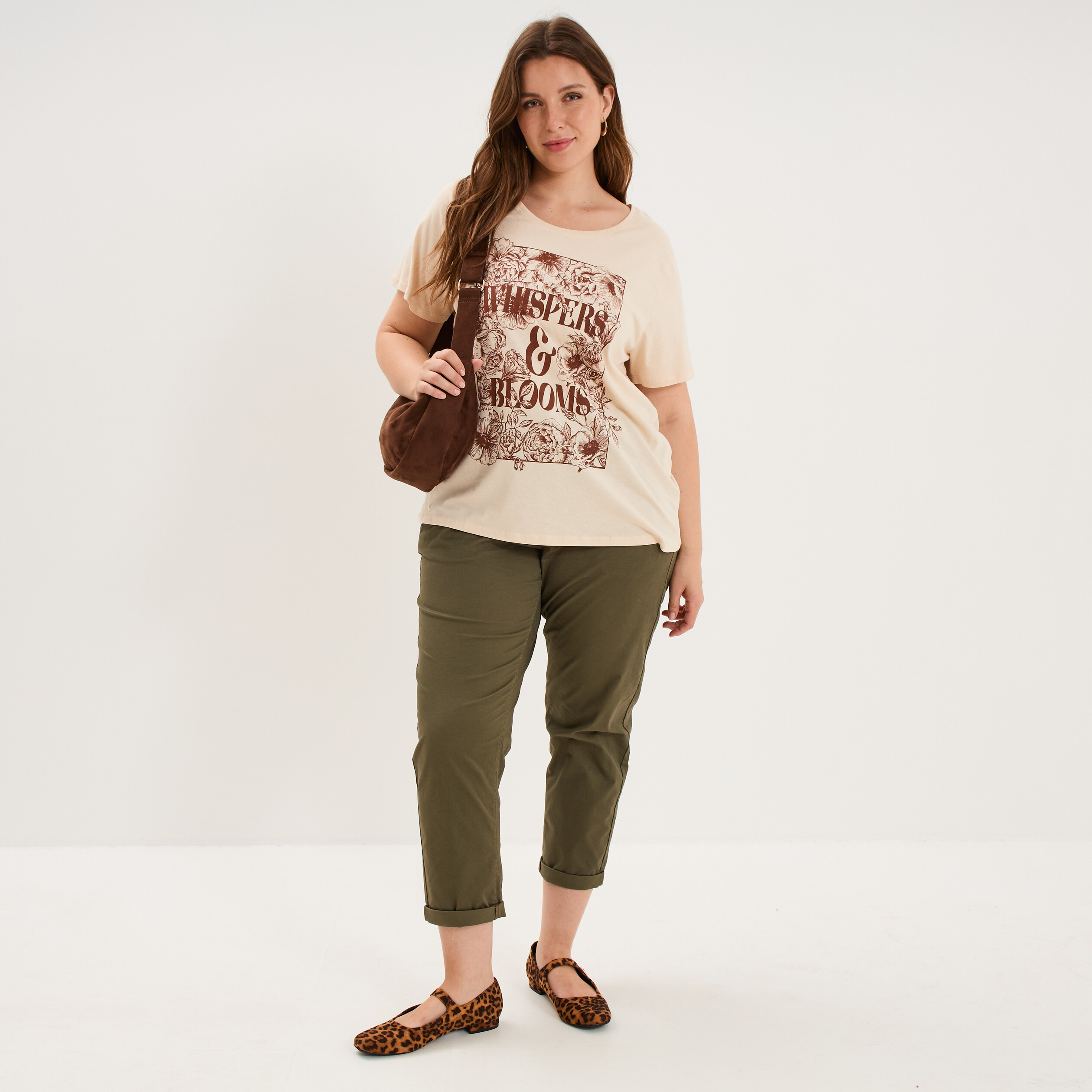 T-shirt manches courtes col rond coton ivoire femme grande taille