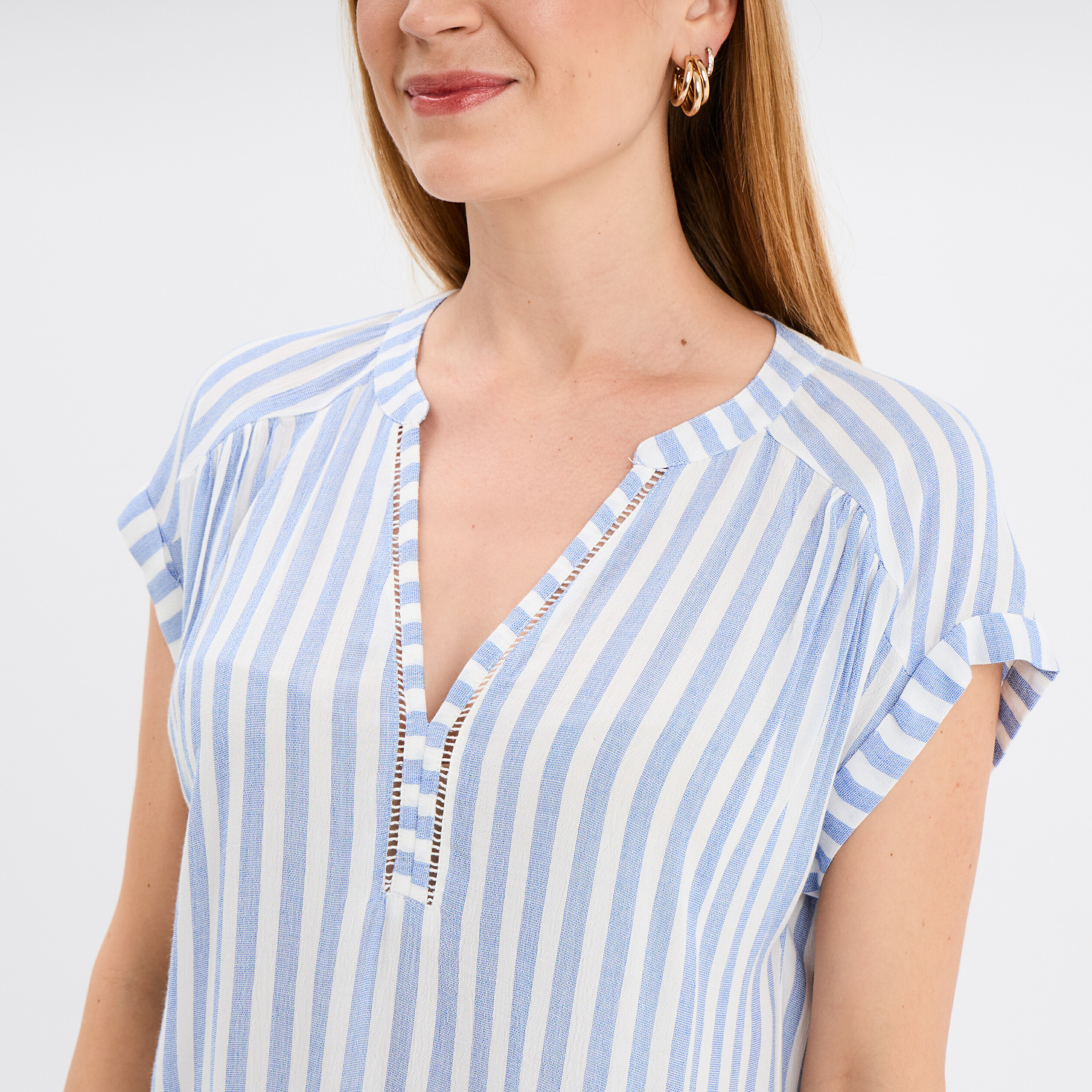 Blouse cr&eacute;pon manches courtes ecru femme