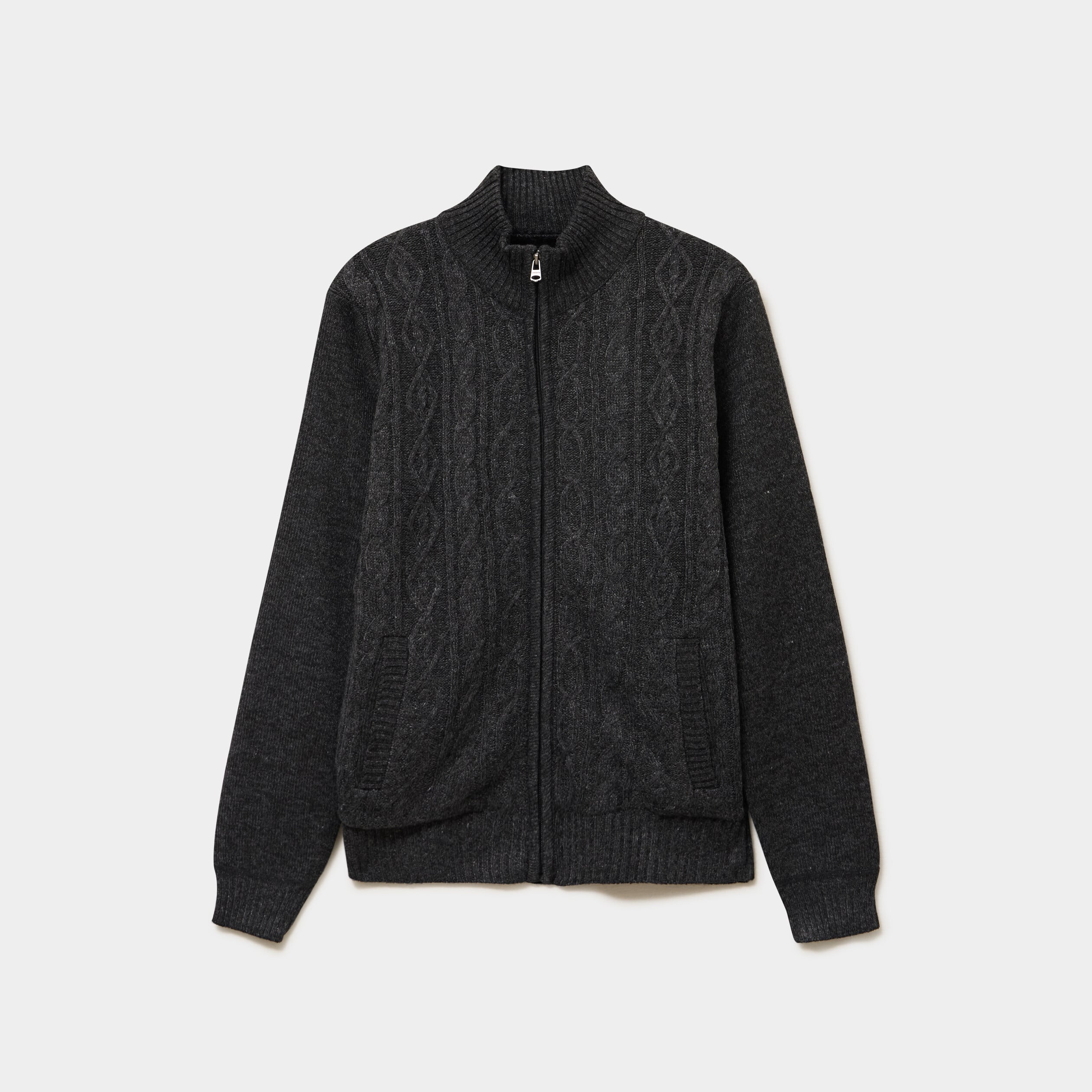 Gilet &agrave; torsades et col montant gris fonc&eacute; homme