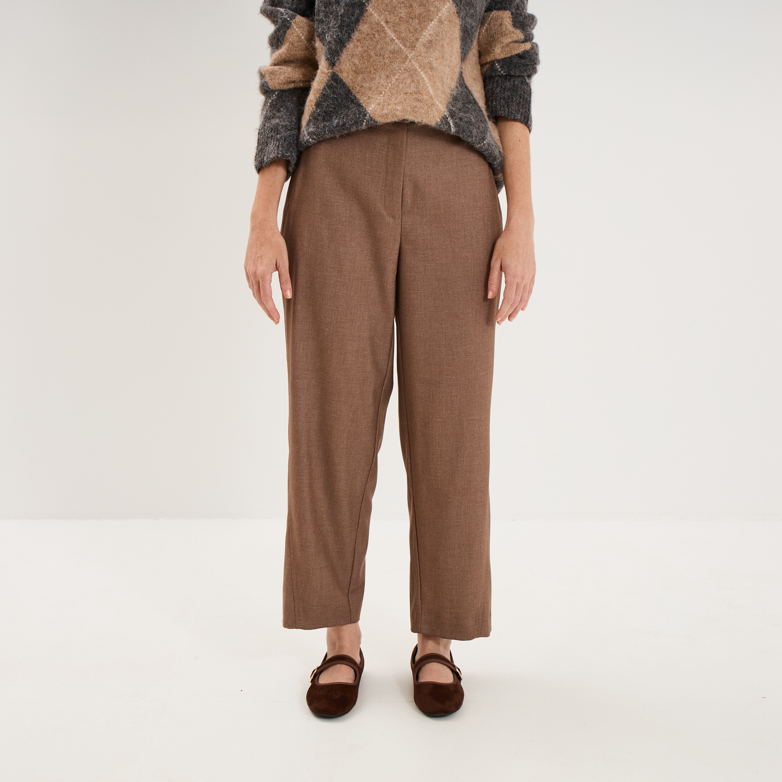 Pantalon barrel taille haute 7/8&egrave;me beige femme