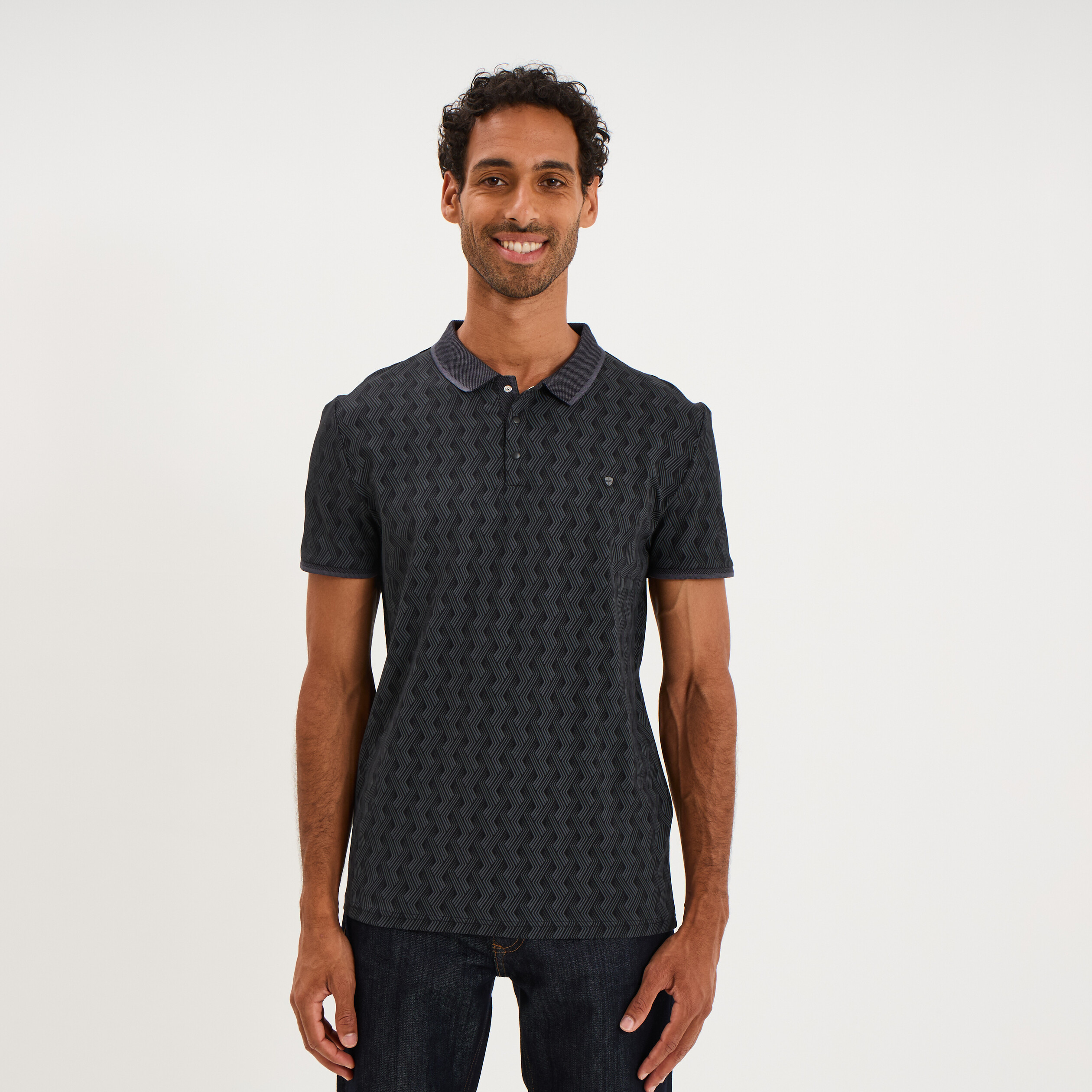 Polo slim manches courtes stretch noir homme