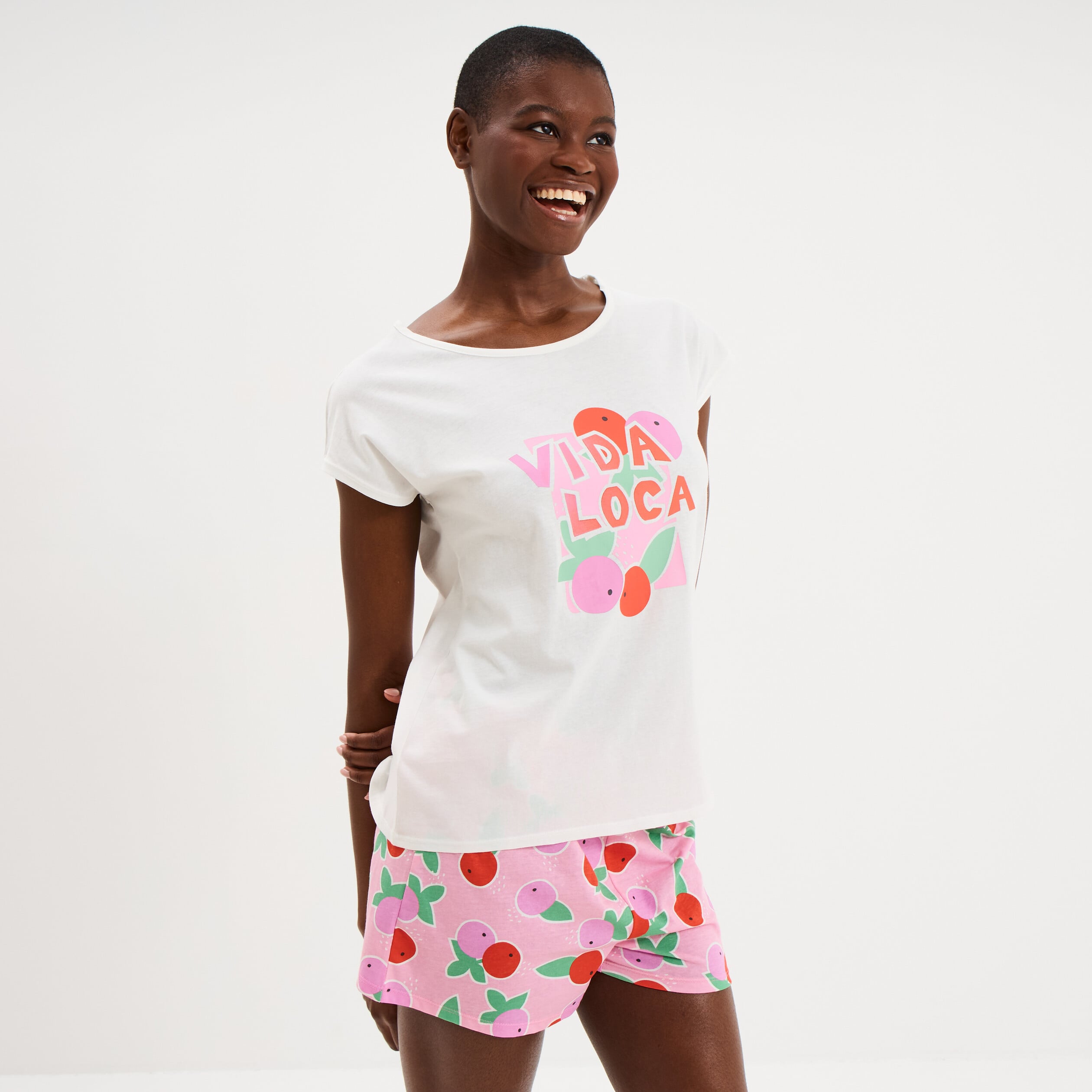 Ensemble pyjama short et t-shirt coton blanc femme