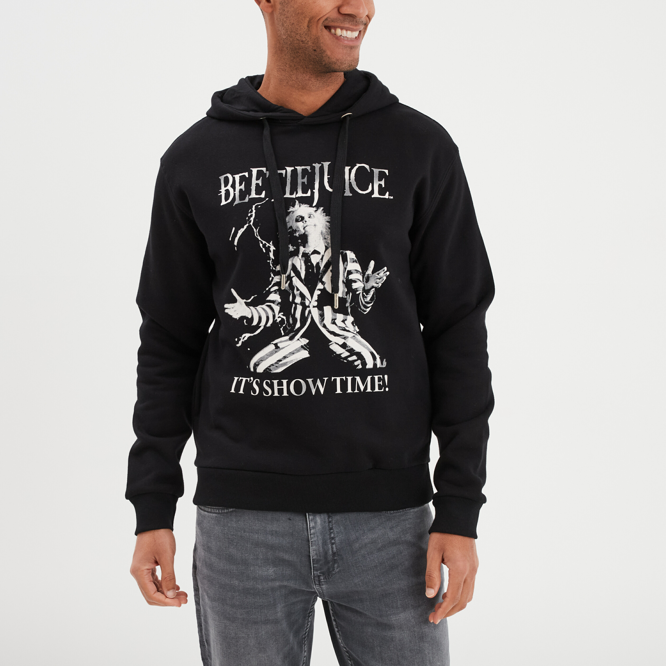 sweat a capuche hoodie coton beetlejuice noir homme Sweat à capuche hoodie coton Beetlejuice noir homme