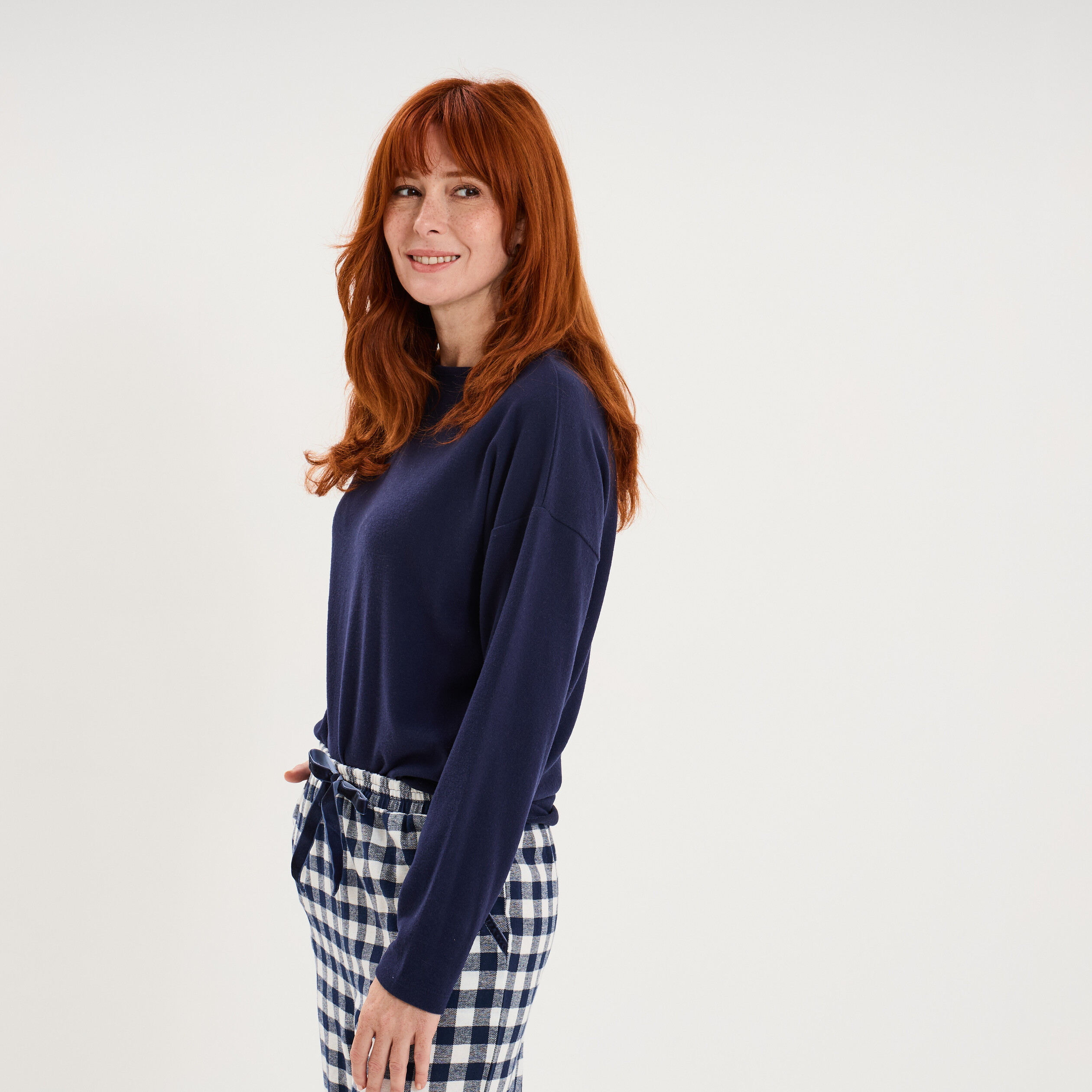 Pyjama pantalon manches longues bleu marine femme