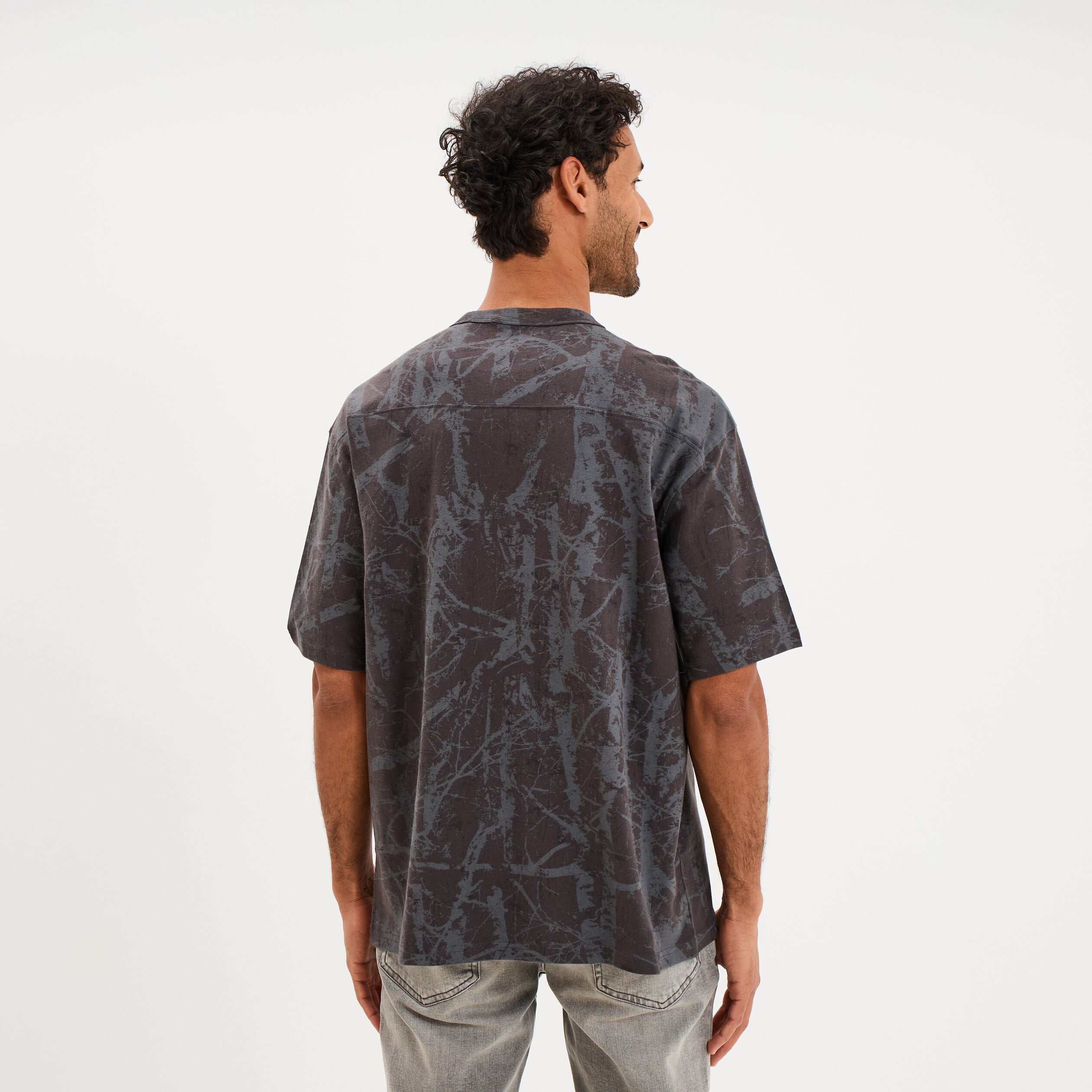 T-shirt col rond manches courtes coton gris fonc&eacute; homme