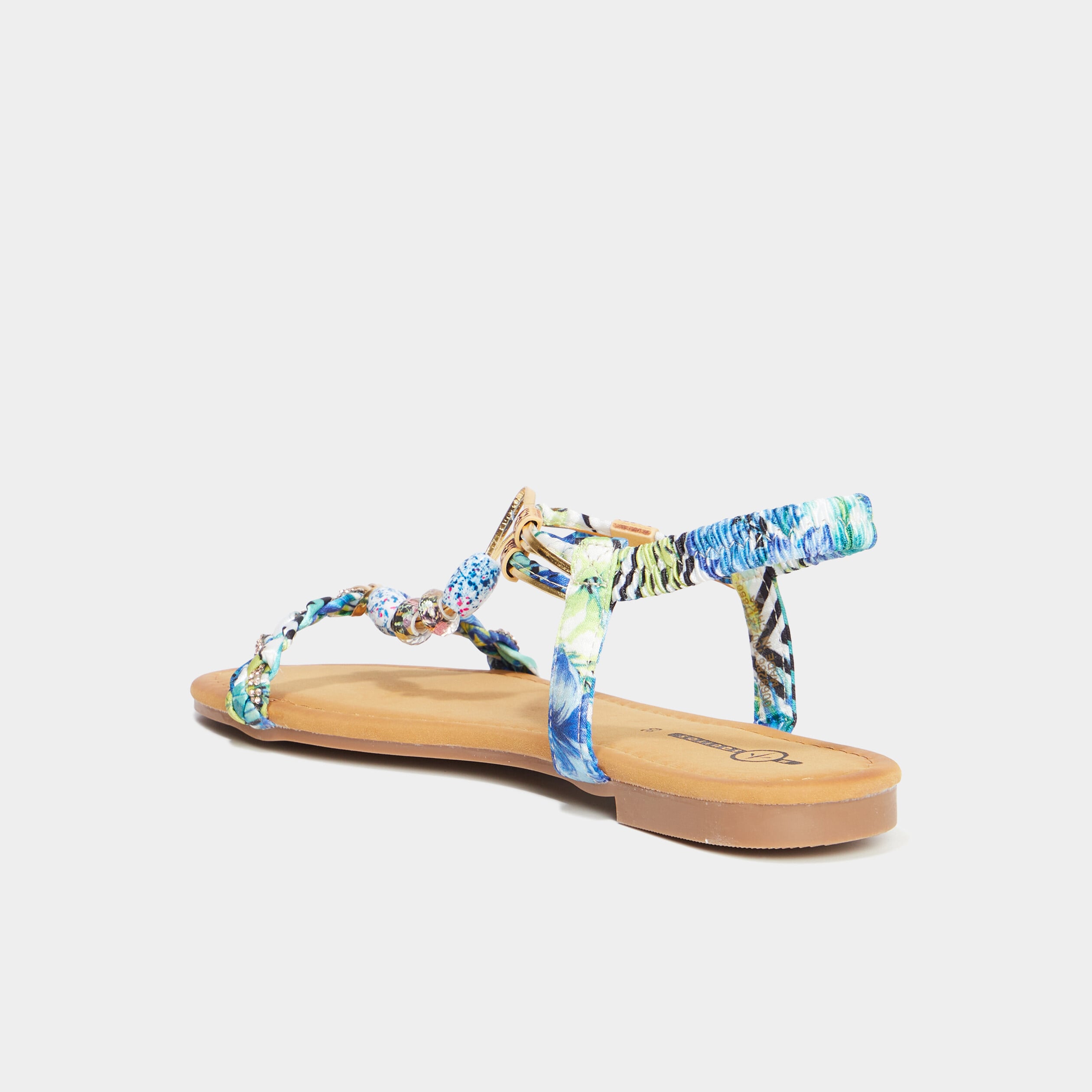 Sandales foulard et perles &eacute;lastiqu&eacute;es bleu femme