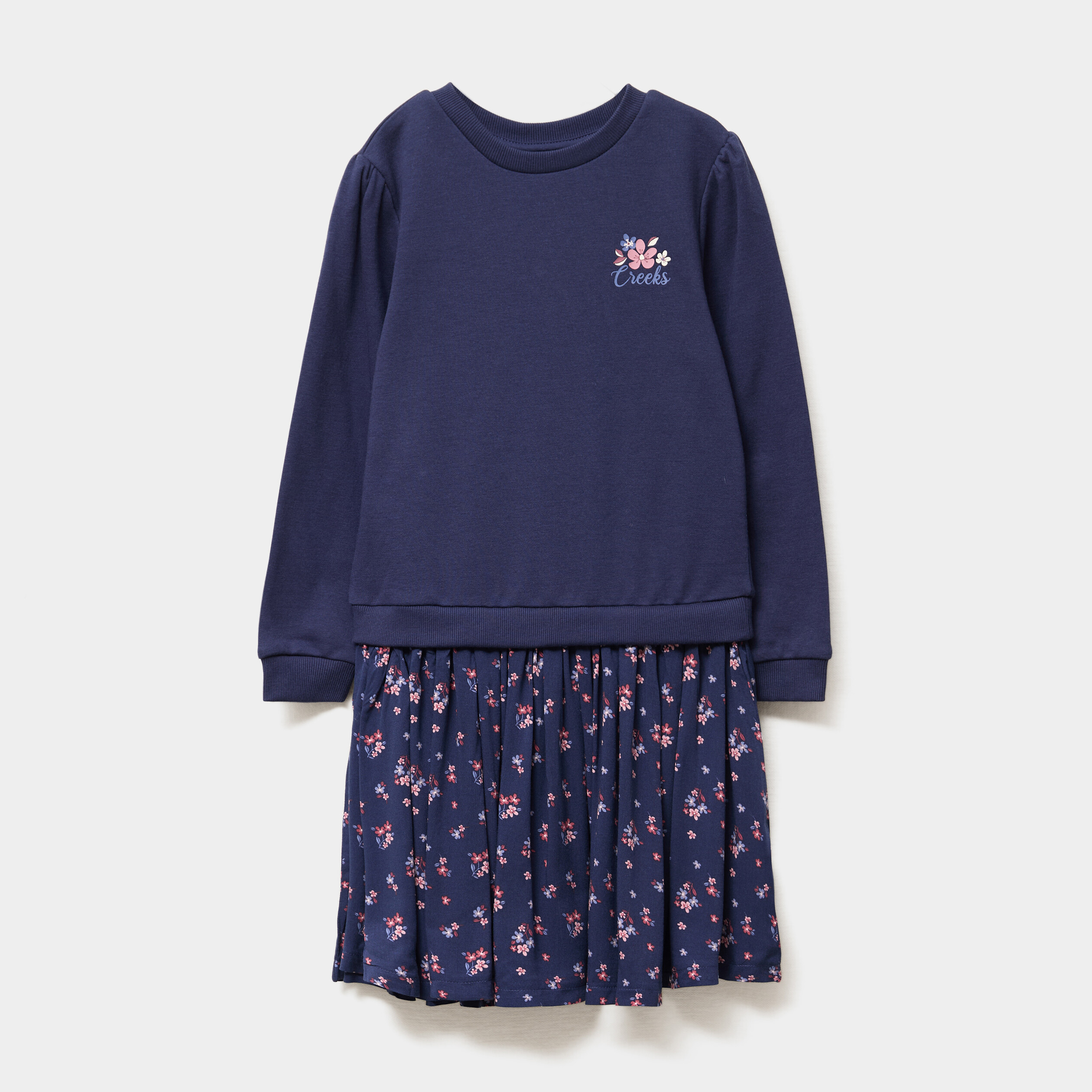 robe effet 2 en 1 evasee bleu marine fille Robe effet 2-en-1 évasée bleu marine fille