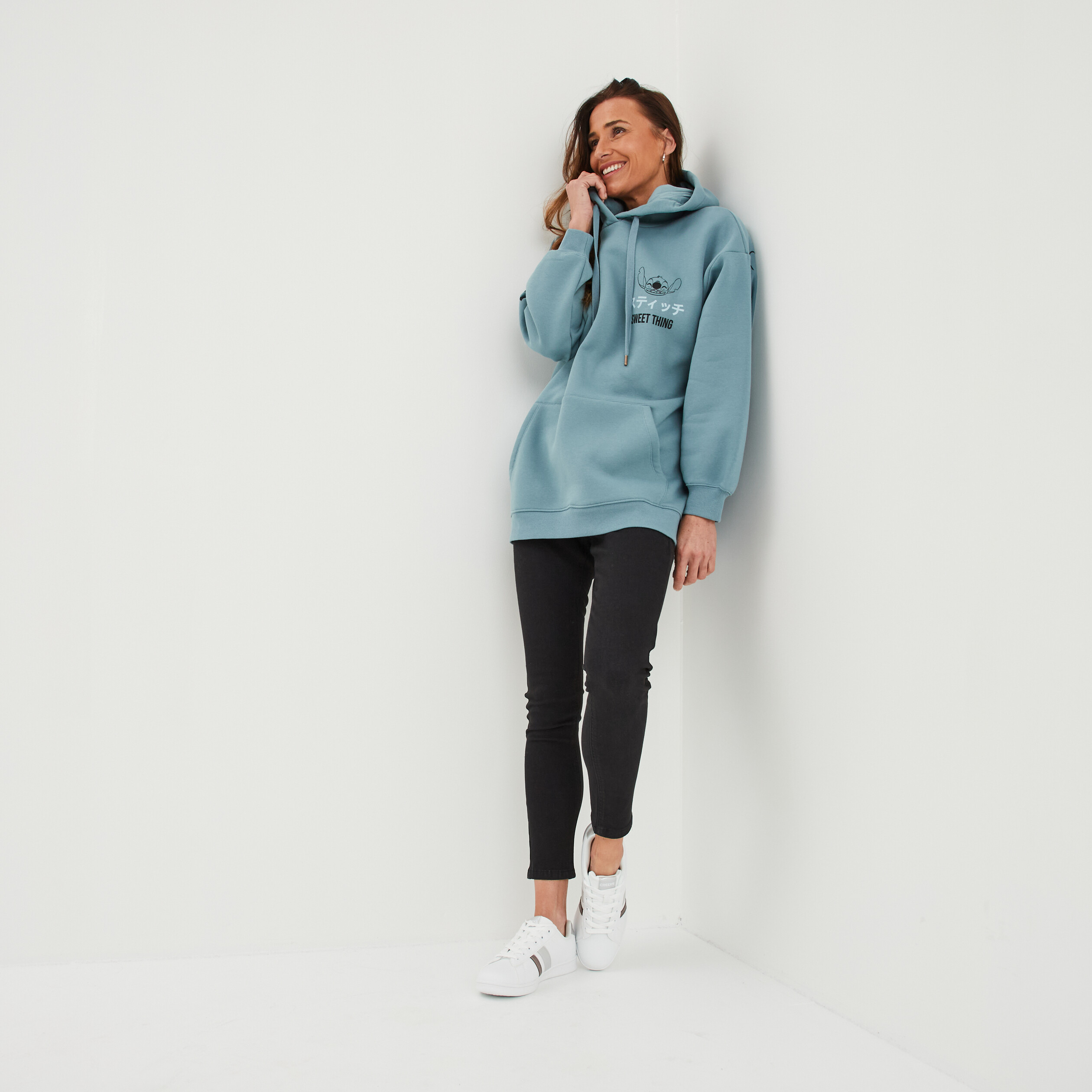 Sweat à capuche hoodie oversize Stitch bleu femme