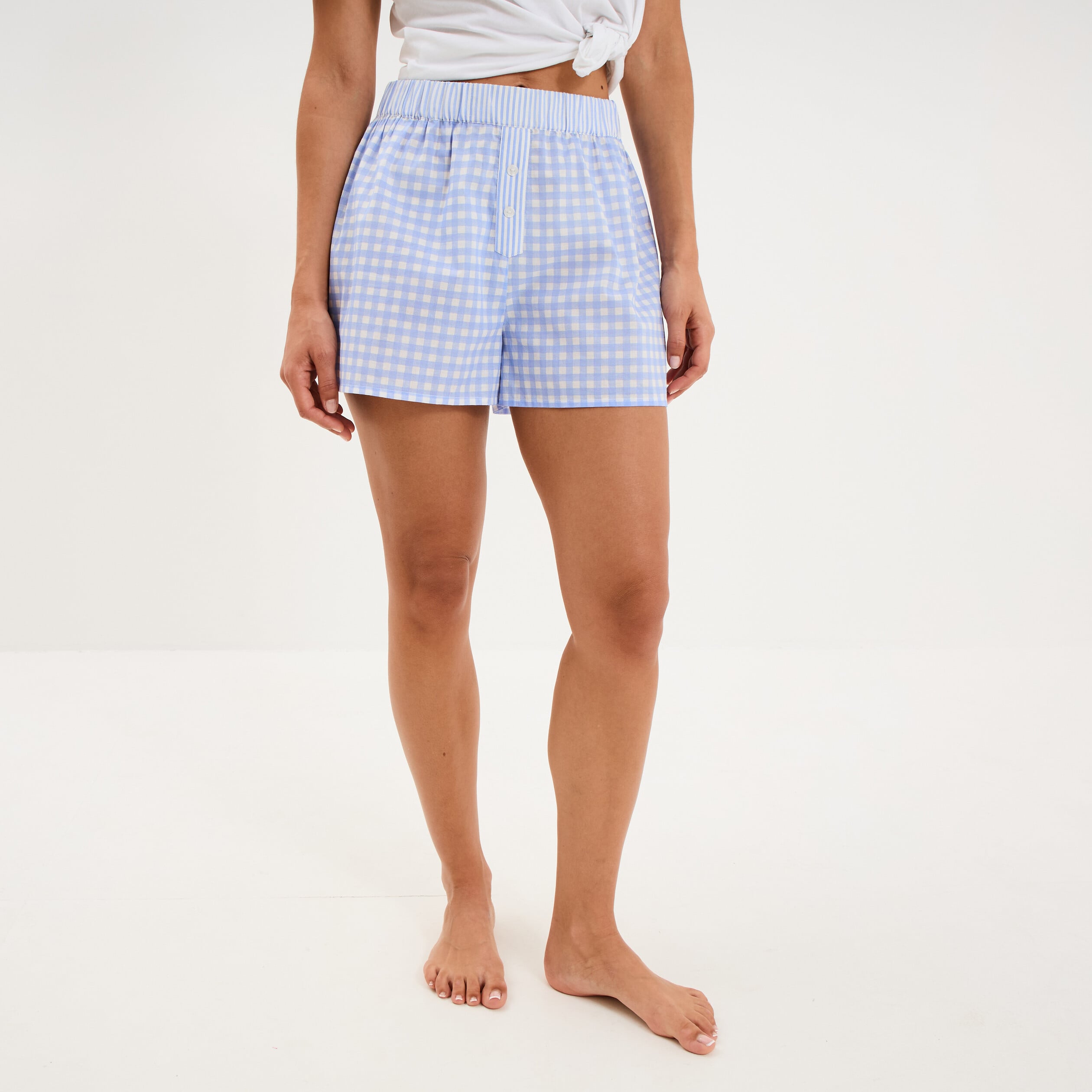 Short de pyjama taille &eacute;lastiqu&eacute;e coton blanc femme