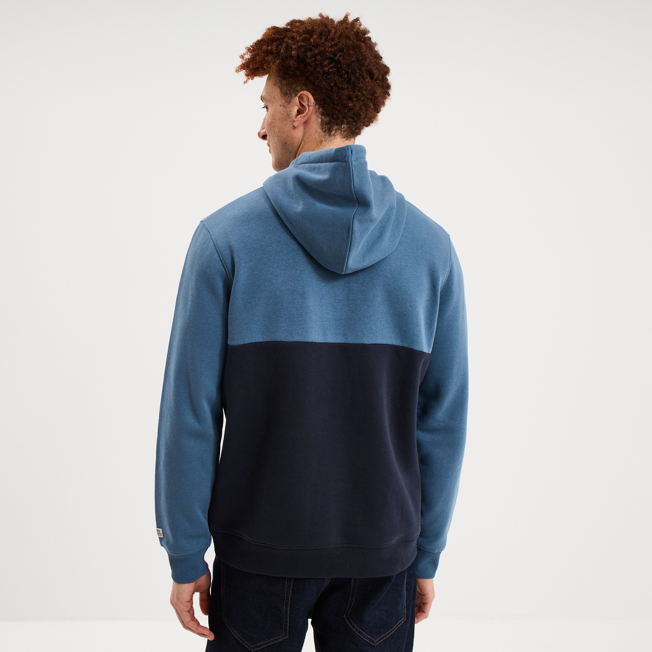 Sweat hoodie 1 poche &agrave; capuche molleton bleu gris homme
