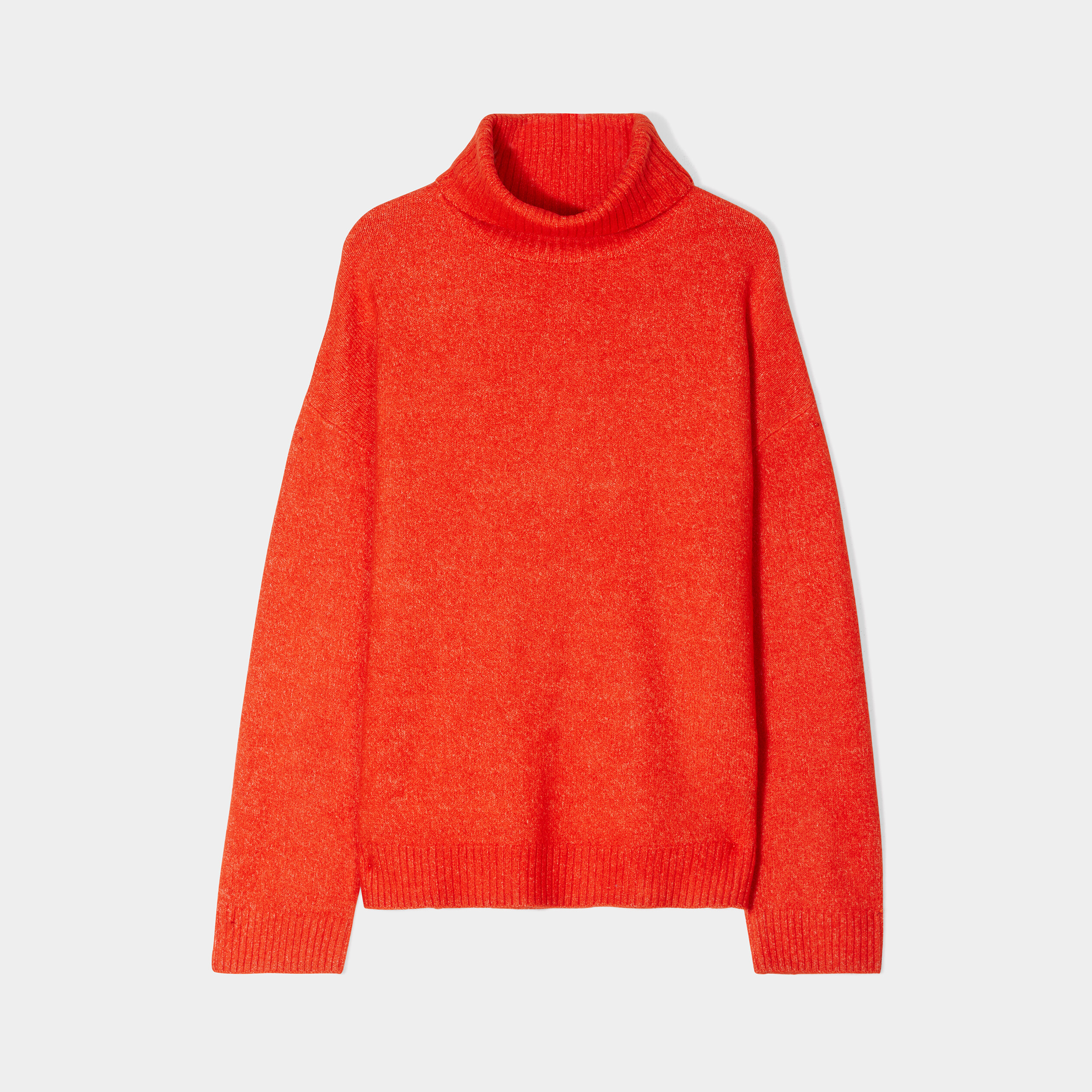 Pull col roulé droit manches longues rouge corail femme