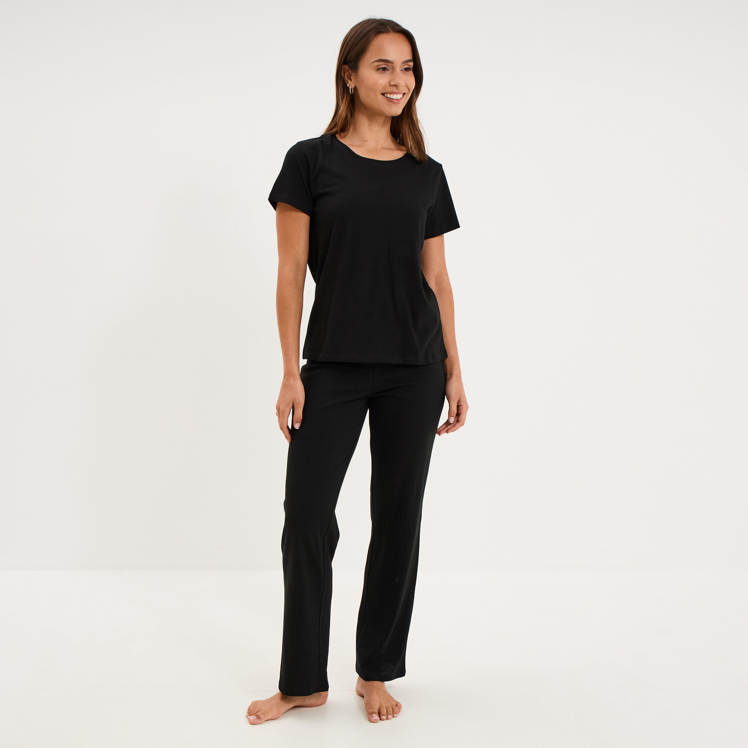 Ensemble pyjama t-shirt pantalon coton noir femme
