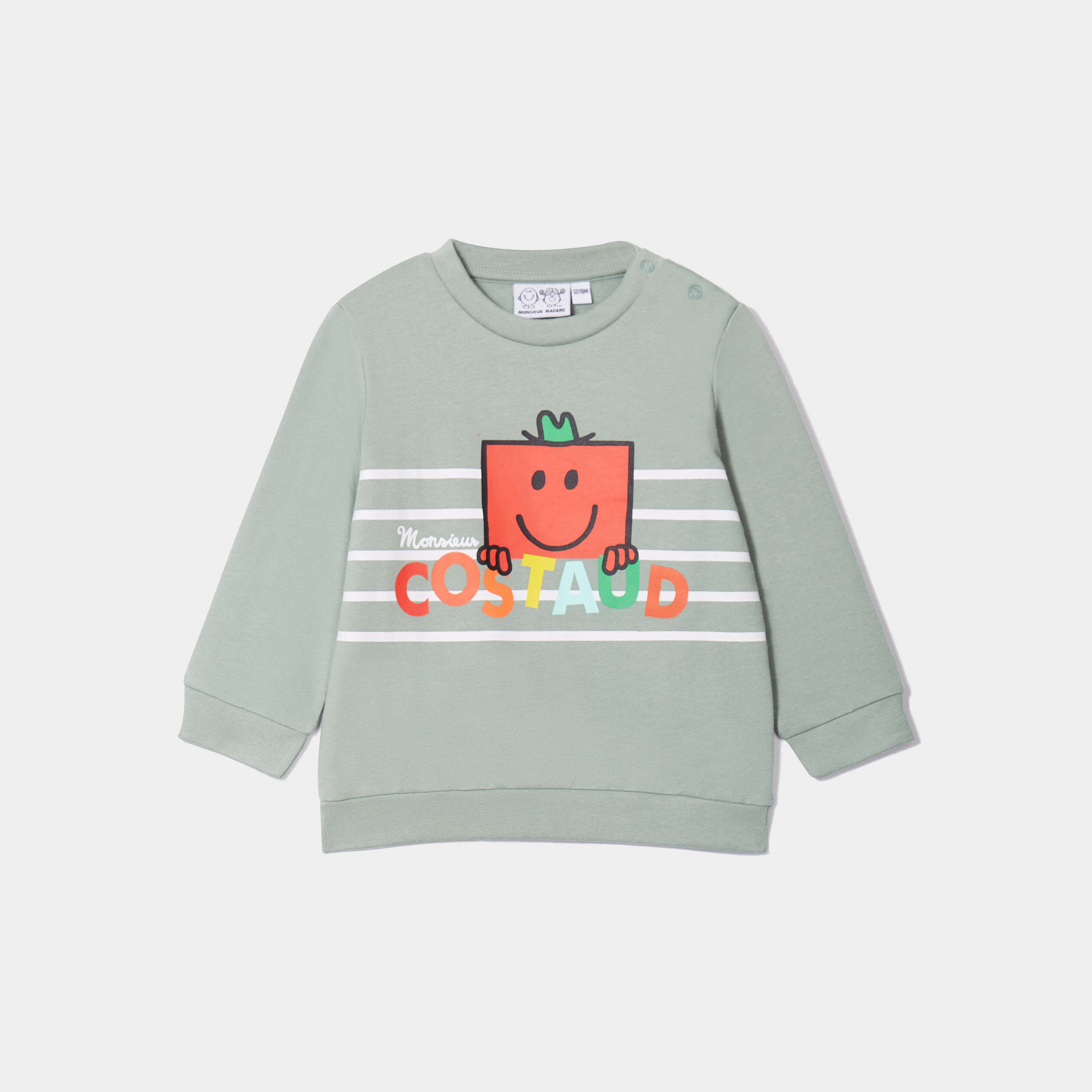 Sweat coton Monsieur Madame Mr Costaud vert bébé garçon