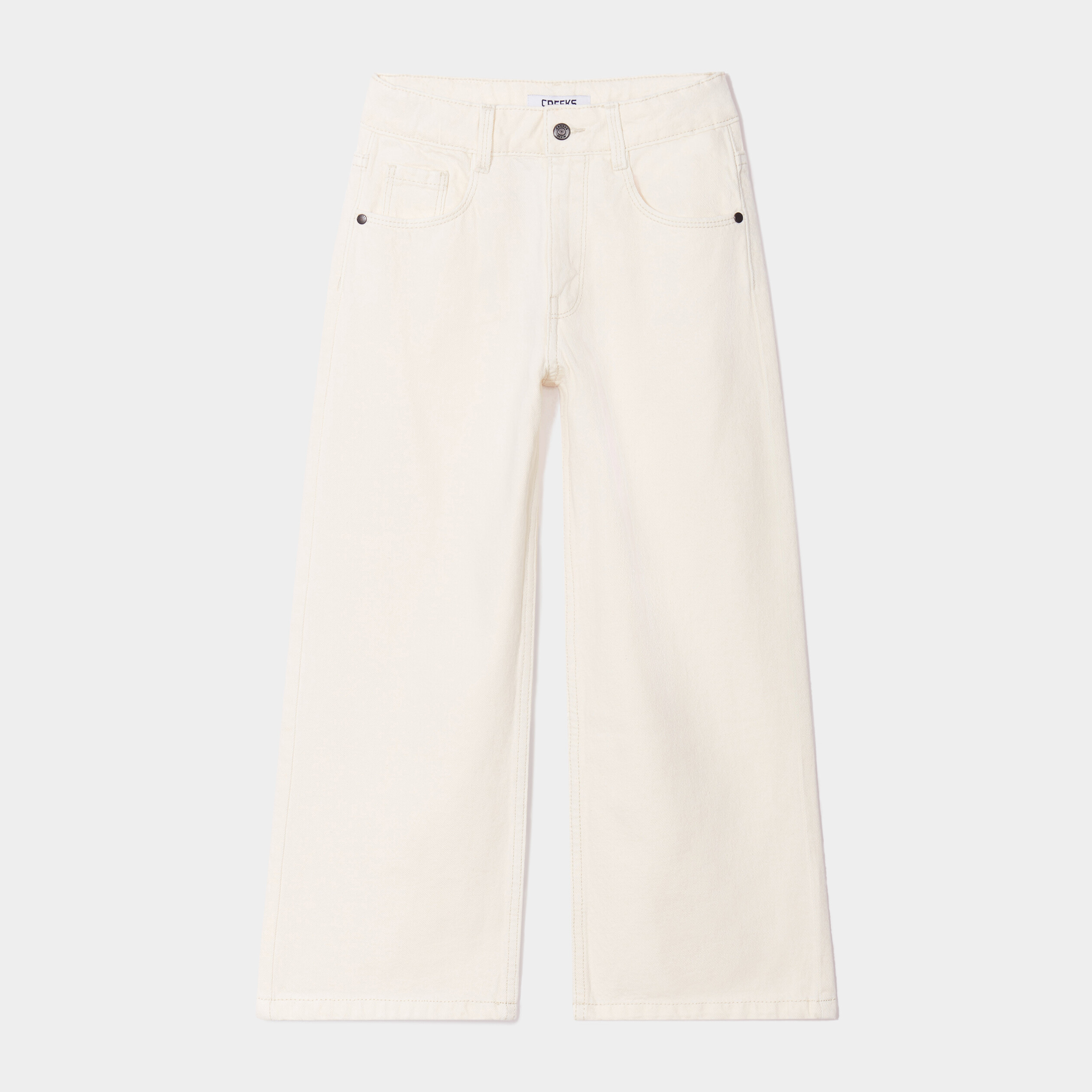 pantalon large 5 poches coton creeks creme fille Pantalon large 5 poches coton Creeks creme fille