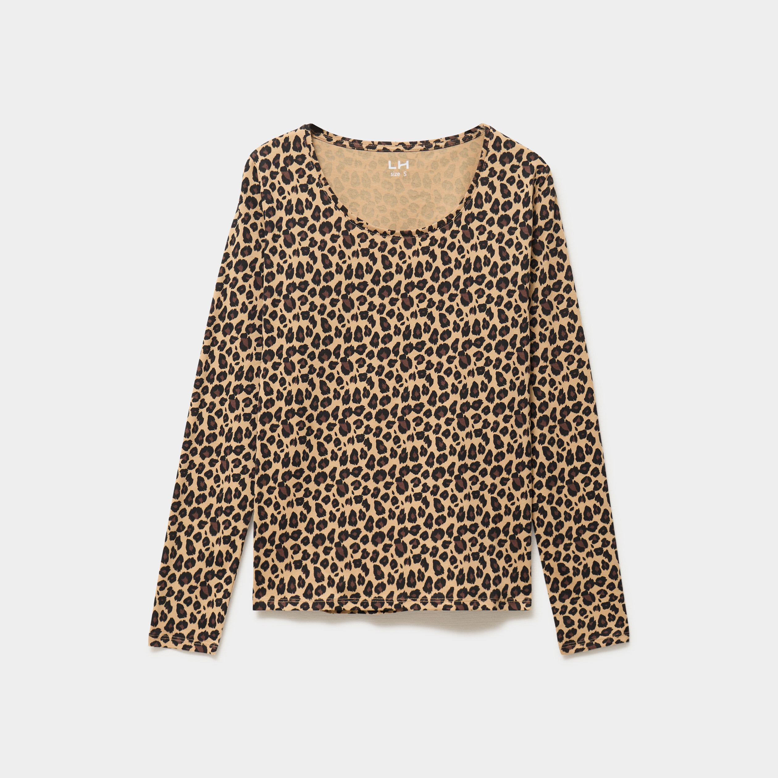 T-shirt col rond manches longues coton beige femme