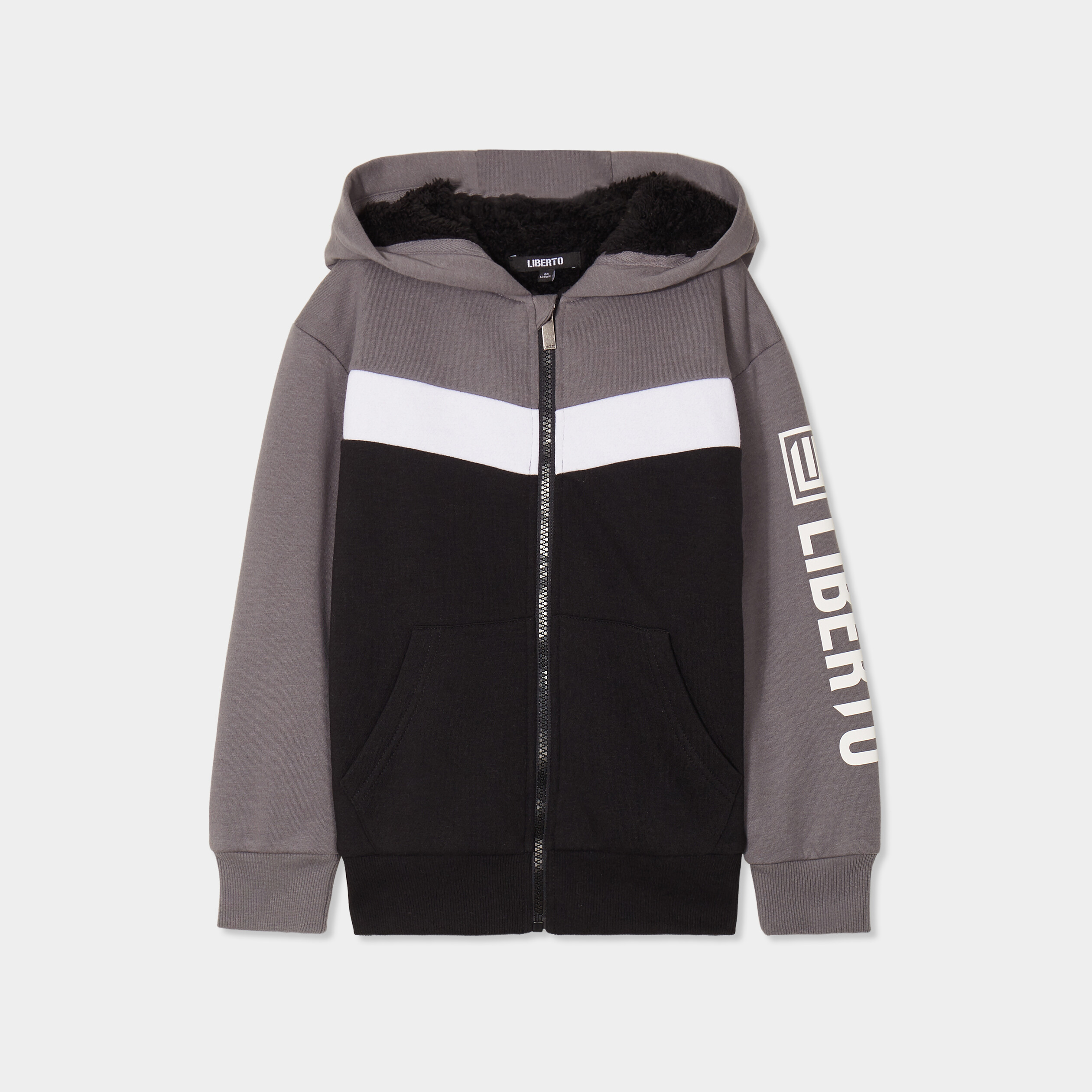 Sweat zippé à capuche fourrée Liberto noir garçon