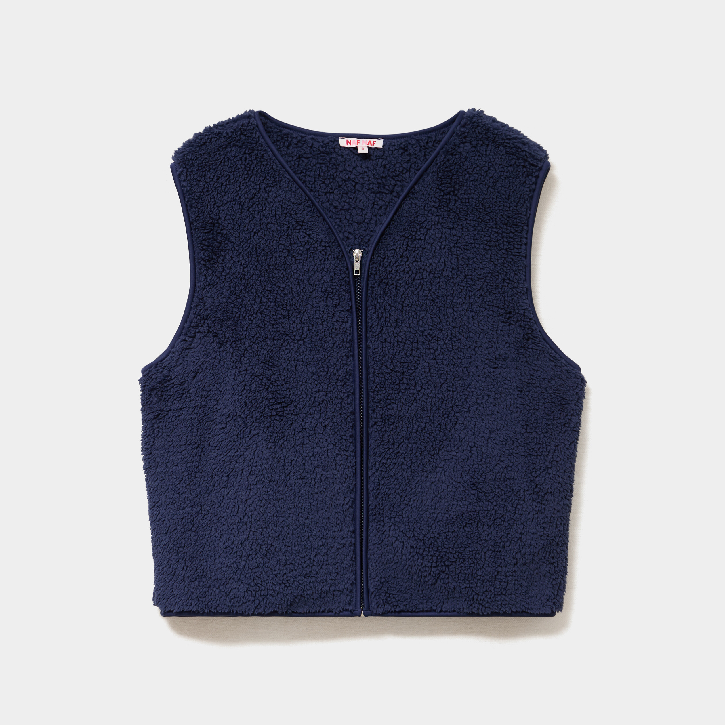 Gilet sans manches effet sherpa zipp&eacute; bleu marine femme
