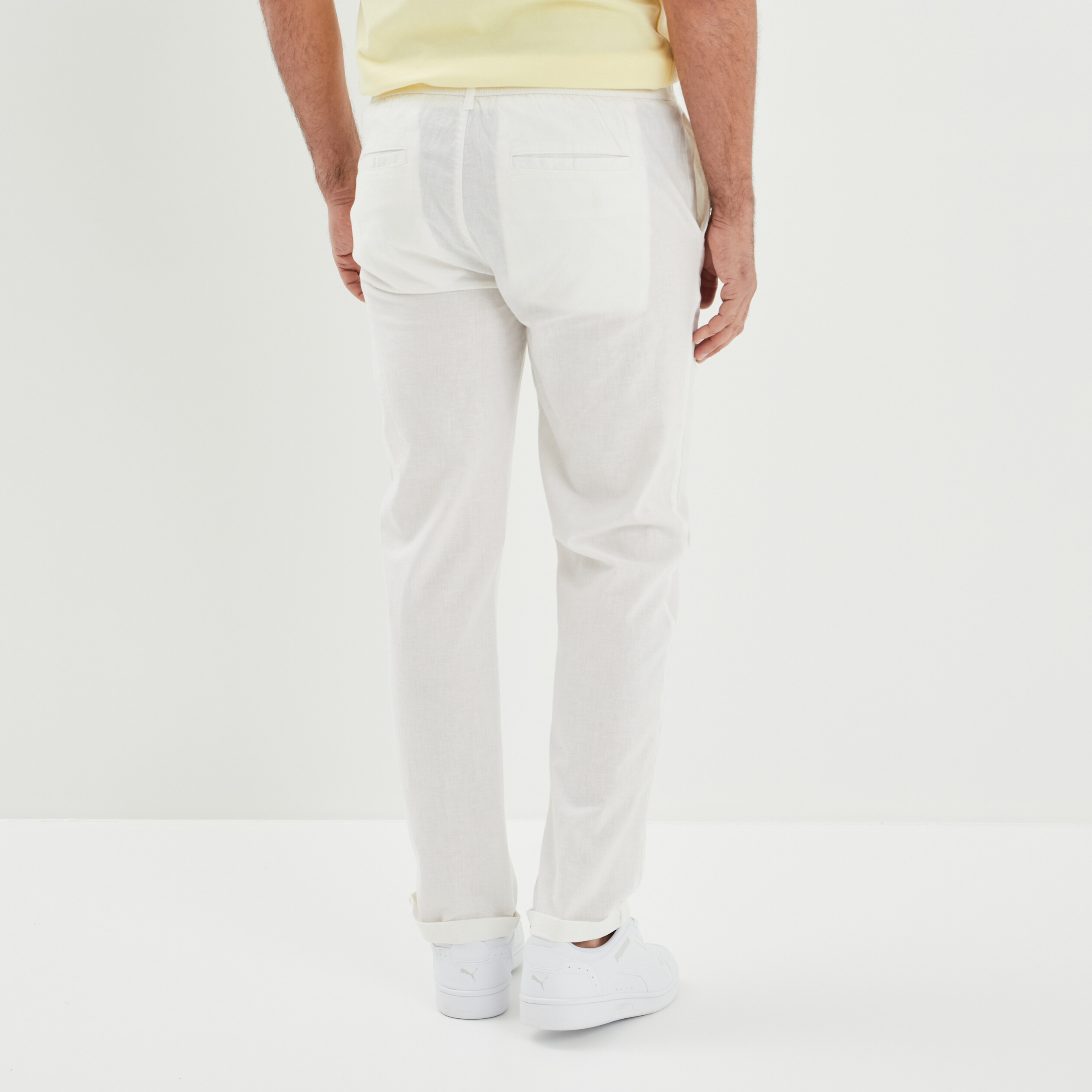 Pantalon chino droit lin m&eacute;lang&eacute; blanc homme