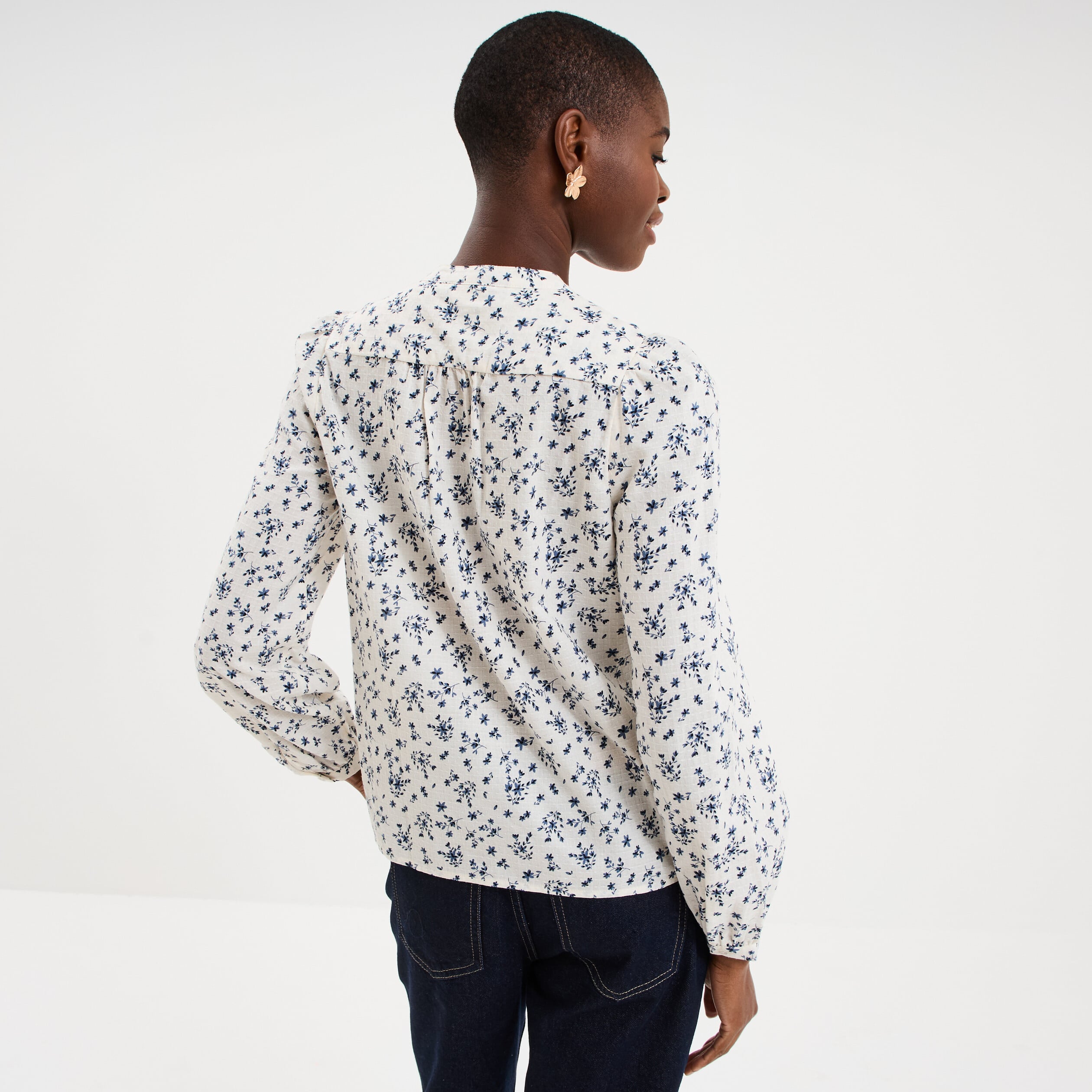 Blouse droite manches longues coton ecru femme