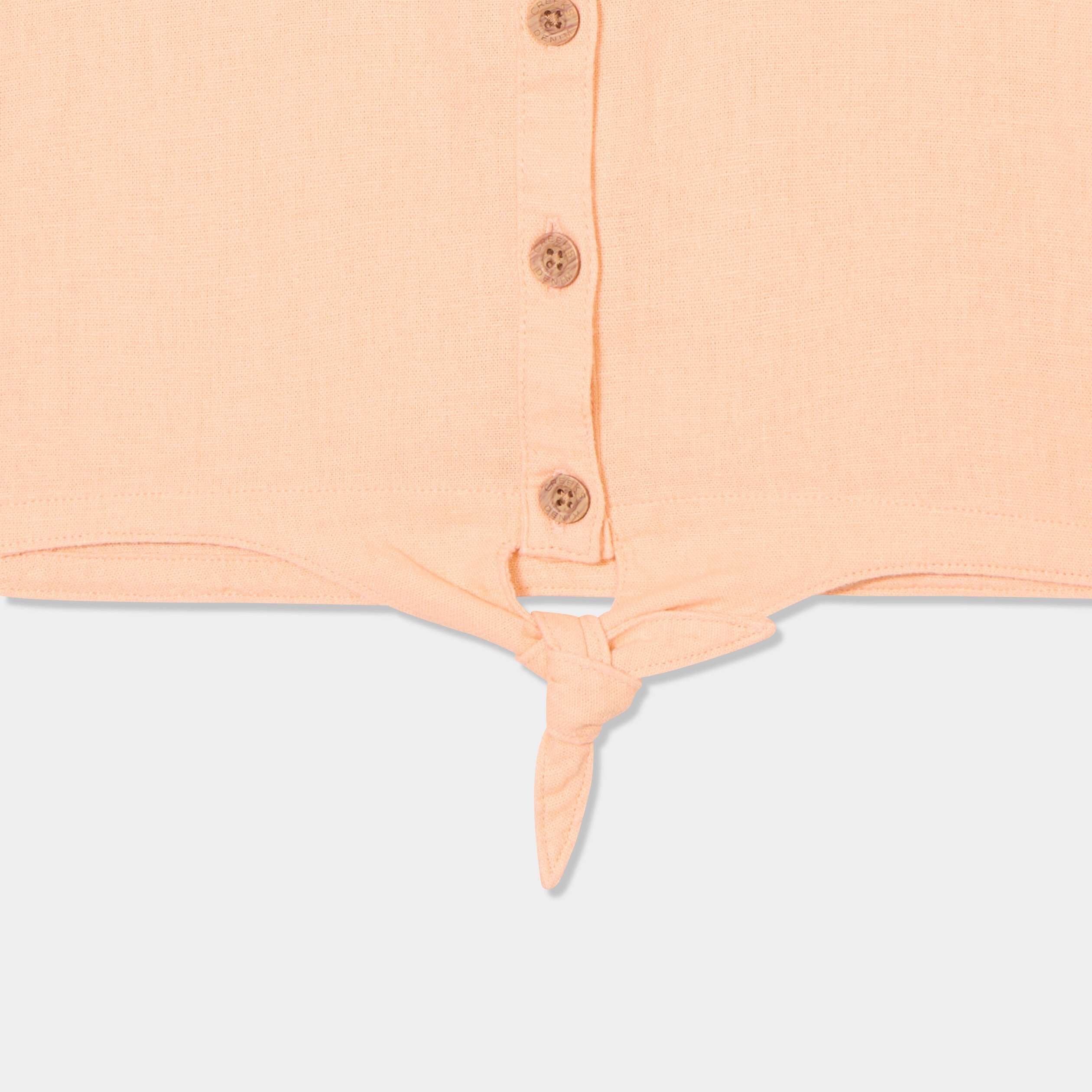 chemise nouee manches courtes en lin rose saumon fille Chemise nouée manches courtes en lin rose saumon fille