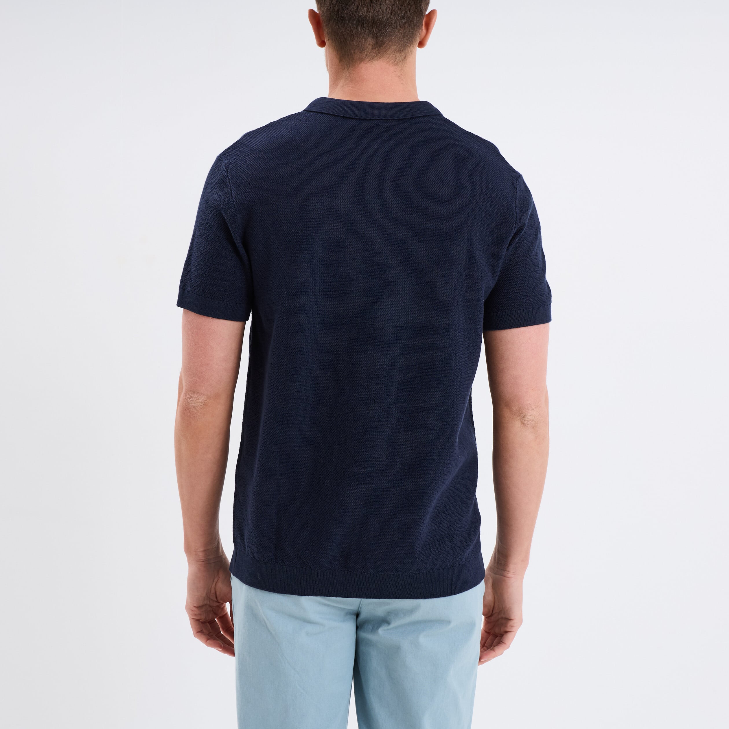 Polo col zipp&eacute; manches courtes coton bleu marine homme